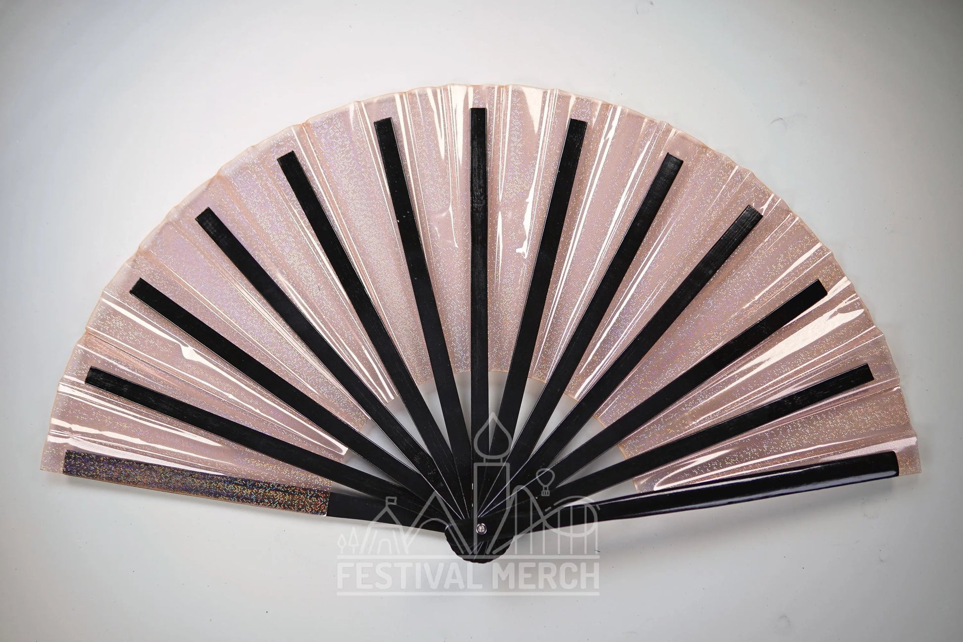 Iridescent Hand Fan XL Bamboo Festival Merch Vinyl Shimmer Clack Fan EDM Rave accessories Pride Festival Holographic Ibiza Holiday