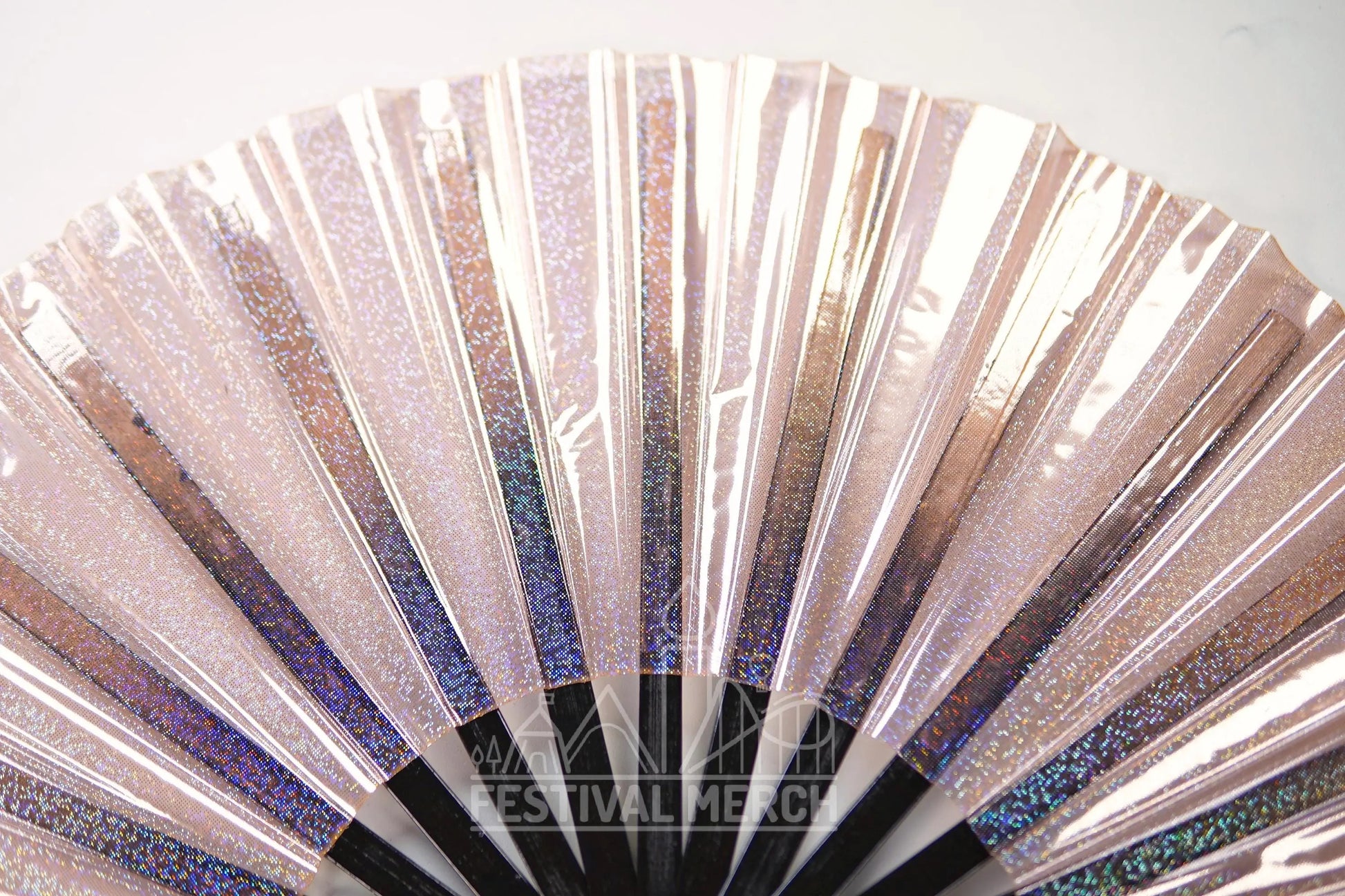 Iridescent Hand Fan XL Bamboo Festival Merch Vinyl Shimmer Clack Fan EDM Rave accessories Pride Festival Holographic Ibiza Holiday
