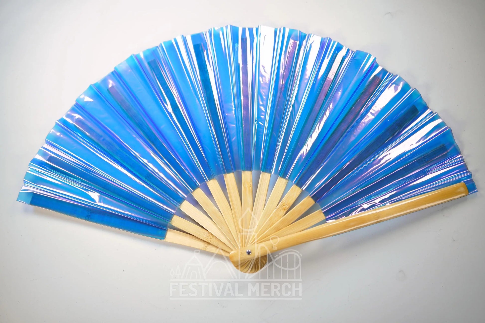 Iridescent Hand Fan XL Bamboo Festival Merch Vinyl Shimmer Clack Fan EDM Rave accessories Pride Festival Holographic Ibiza Holiday