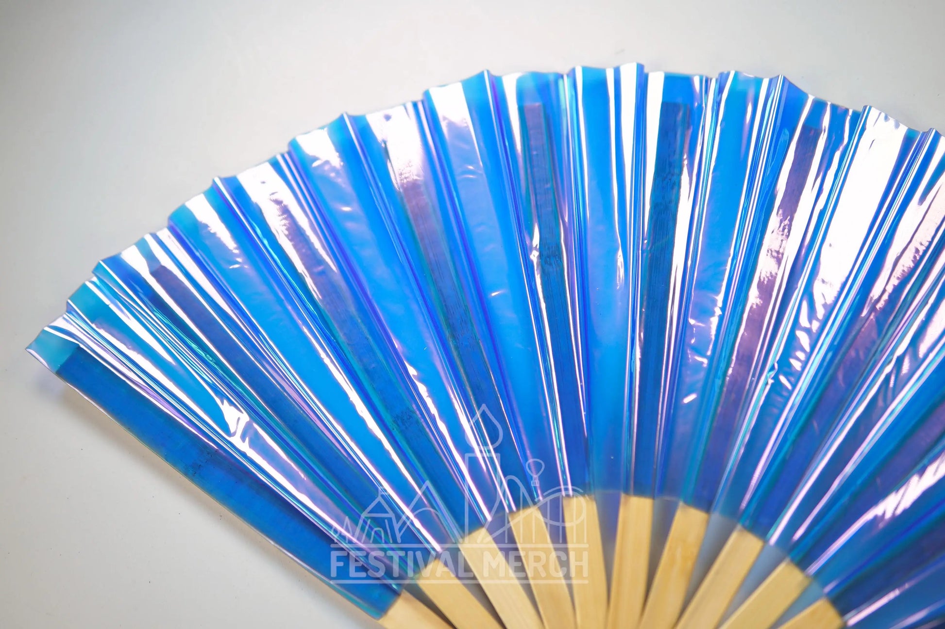 Iridescent Hand Fan XL Bamboo Festival Merch Vinyl Shimmer Clack Fan EDM Rave accessories Pride Festival Holographic Ibiza Holiday