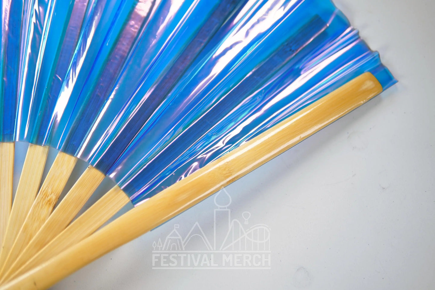 Iridescent Hand Fan XL Bamboo Festival Merch Vinyl Shimmer Clack Fan EDM Rave accessories Pride Festival Holographic Ibiza Holiday