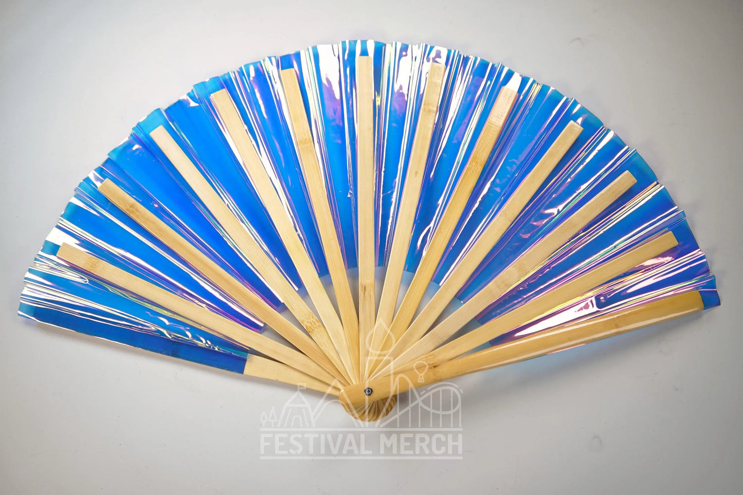 Iridescent Hand Fan XL Bamboo Festival Merch Vinyl Shimmer Clack Fan EDM Rave accessories Pride Festival Holographic Ibiza Holiday