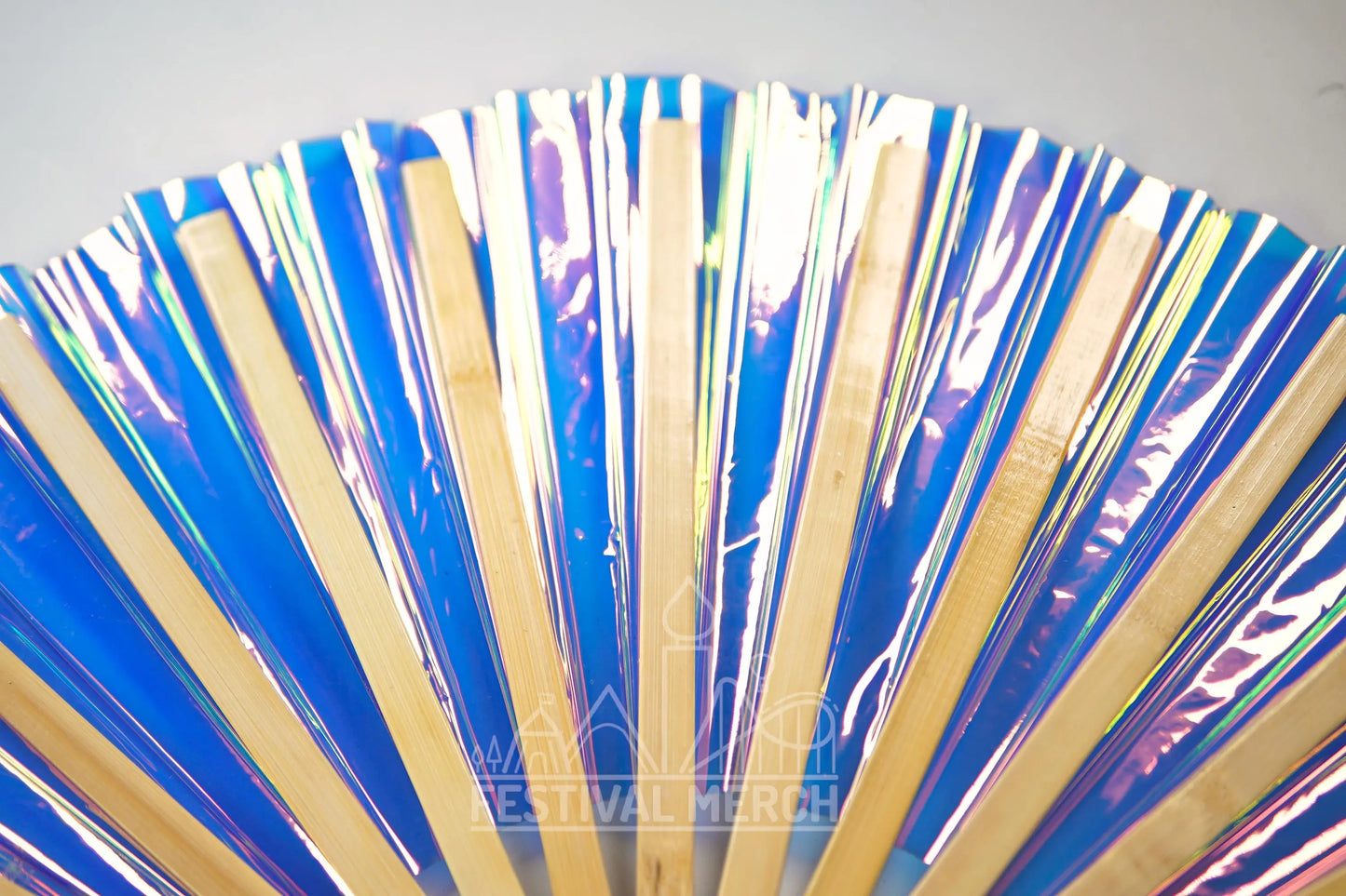 Iridescent Hand Fan XL Bamboo Festival Merch Vinyl Shimmer Clack Fan EDM Rave accessories Pride Festival Holographic Ibiza Holiday