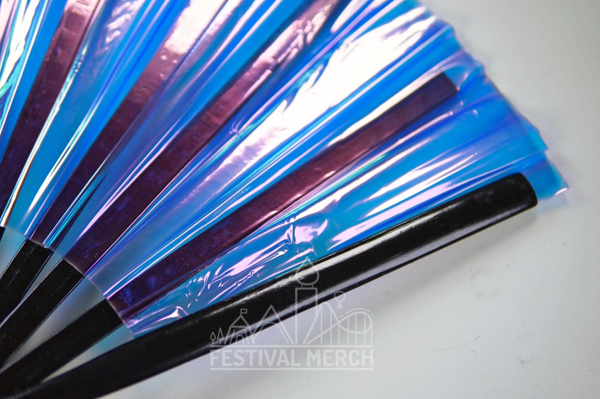 Iridescent Hand Fan XL Bamboo Festival Merch Vinyl Shimmer Clack Fan EDM Rave accessories Pride Festival Holographic Ibiza Holiday