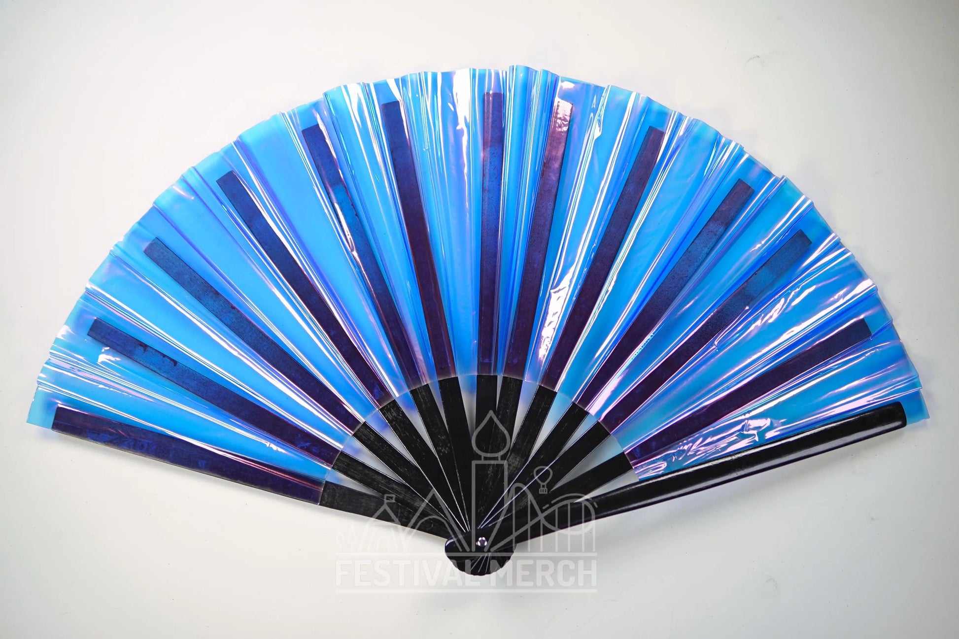Iridescent Hand Fan XL Bamboo Festival Merch Vinyl Shimmer Clack Fan EDM Rave accessories Pride Festival Holographic Ibiza Holiday