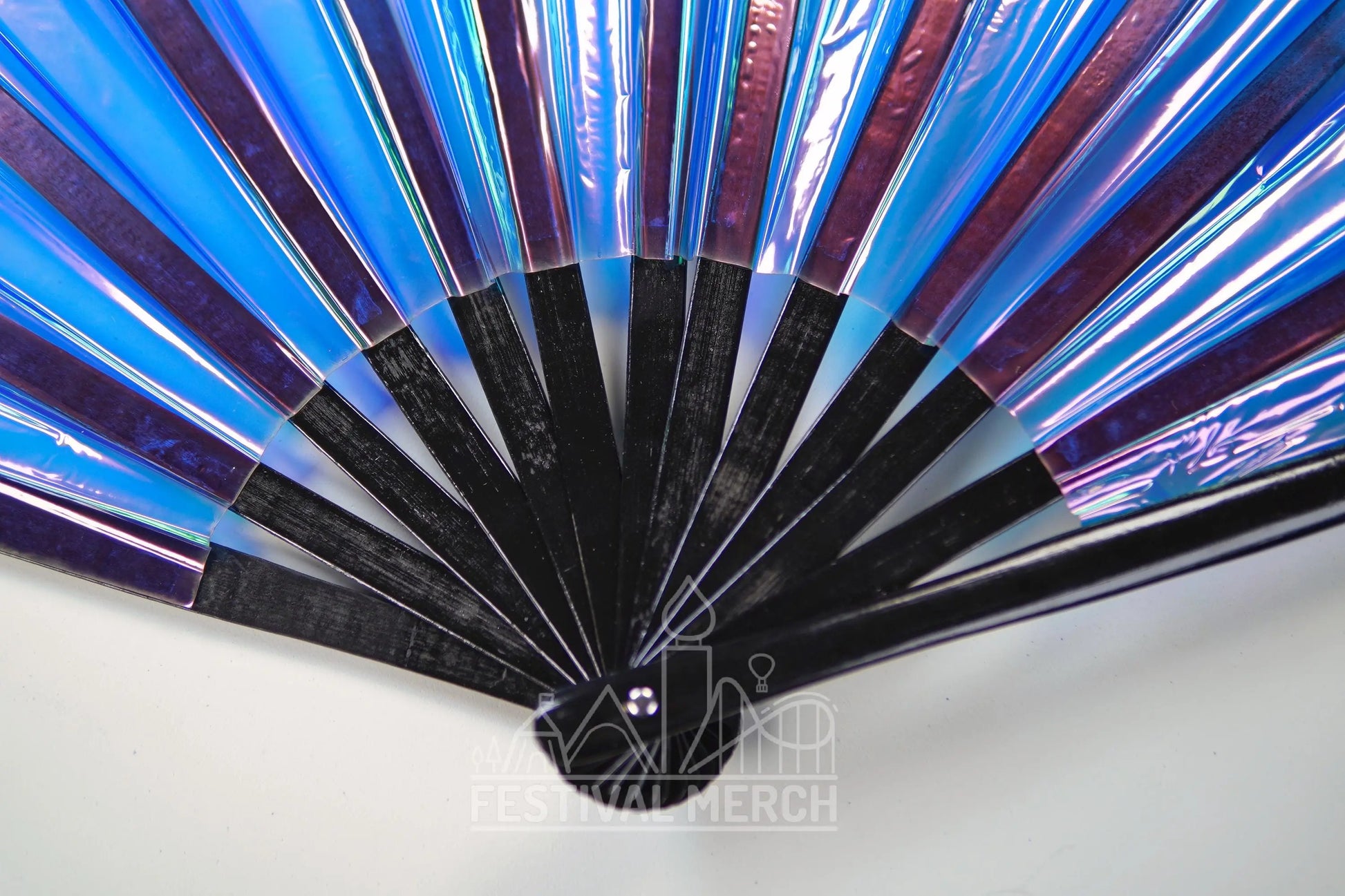 Iridescent Hand Fan XL Bamboo Festival Merch Vinyl Shimmer Clack Fan EDM Rave accessories Pride Festival Holographic Ibiza Holiday
