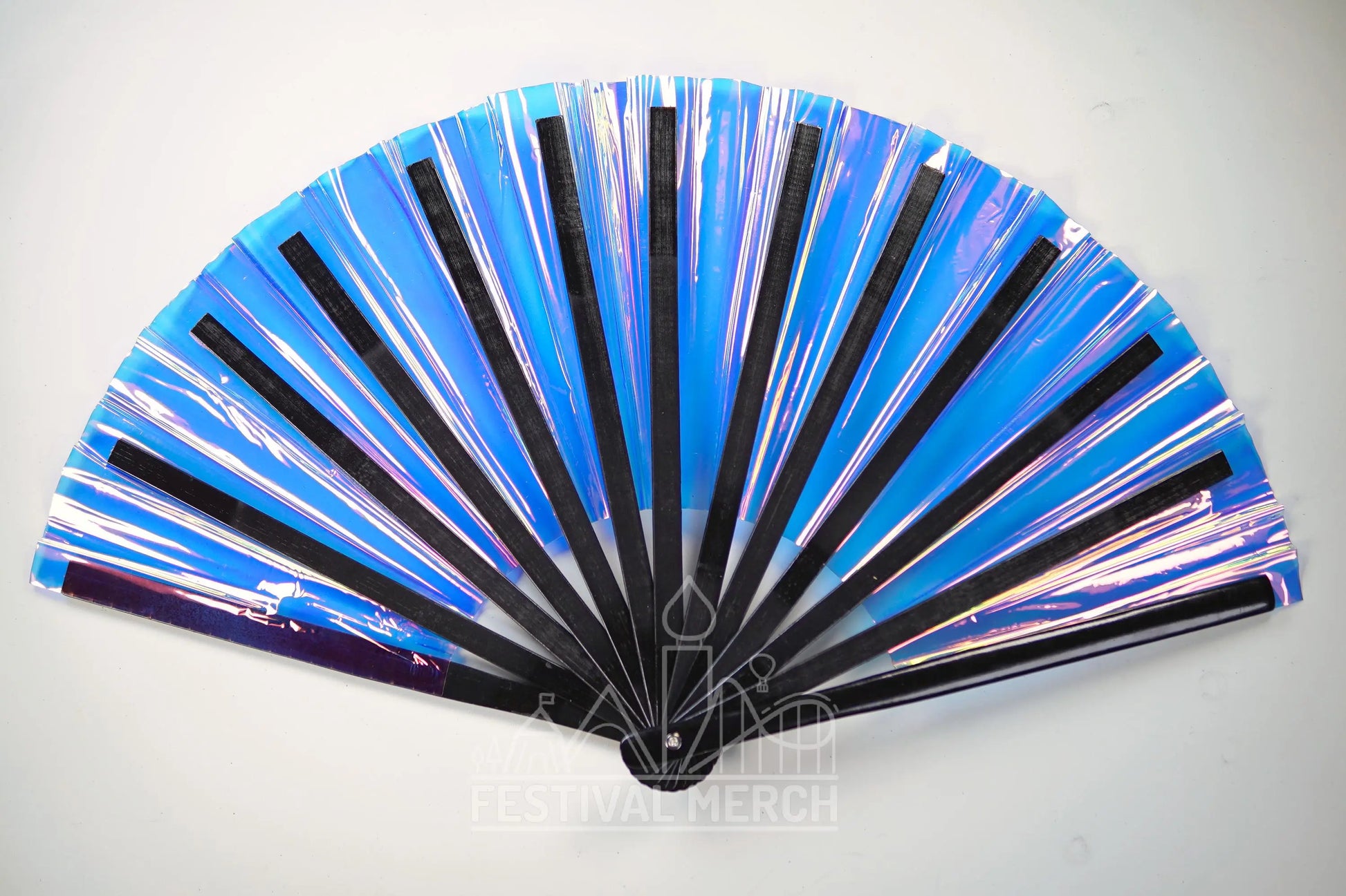 Iridescent Hand Fan XL Bamboo Festival Merch Vinyl Shimmer Clack Fan EDM Rave accessories Pride Festival Holographic Ibiza Holiday