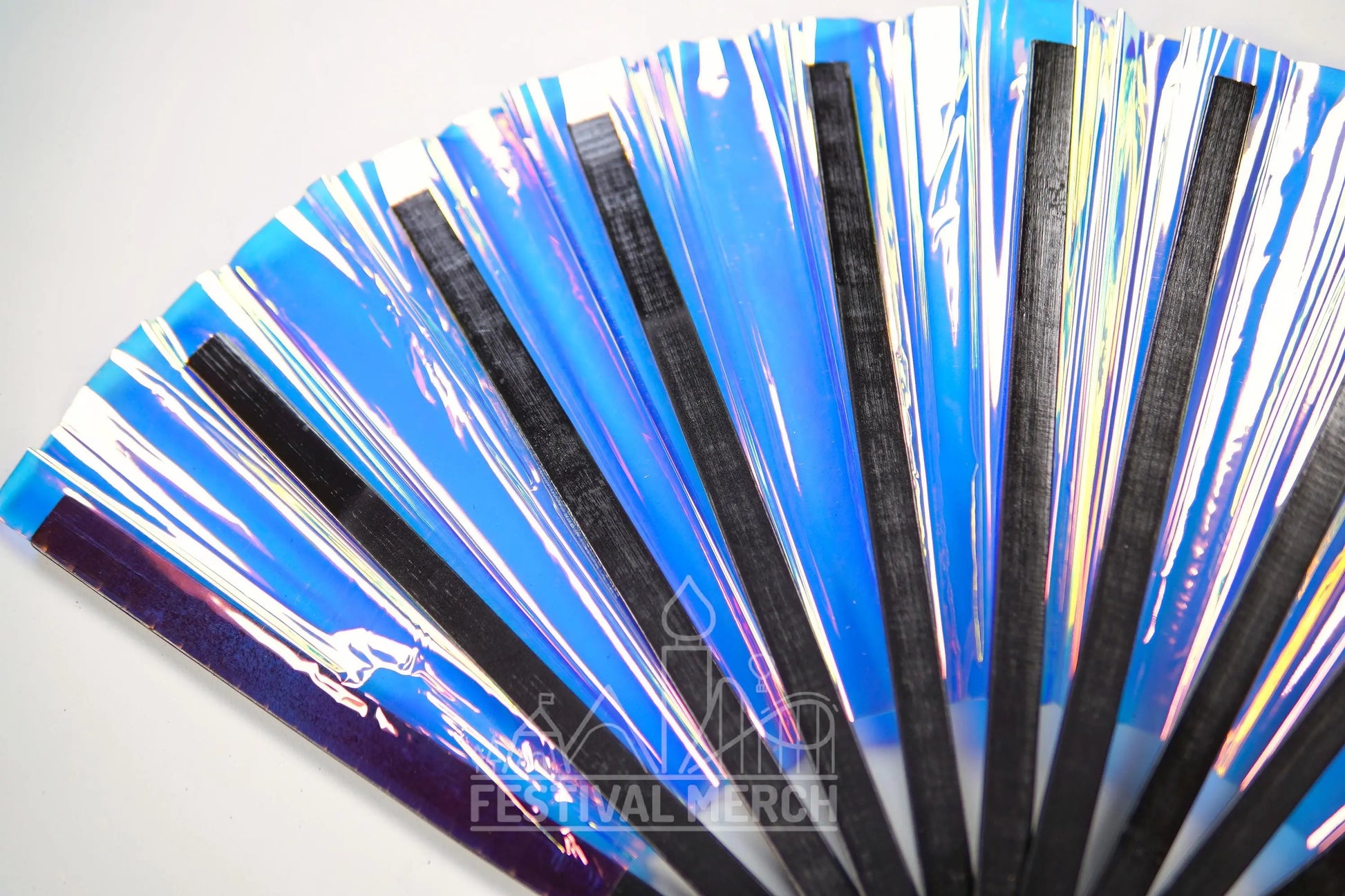 Iridescent Hand Fan XL Bamboo Festival Merch Vinyl Shimmer Clack Fan EDM Rave accessories Pride Festival Holographic Ibiza Holiday