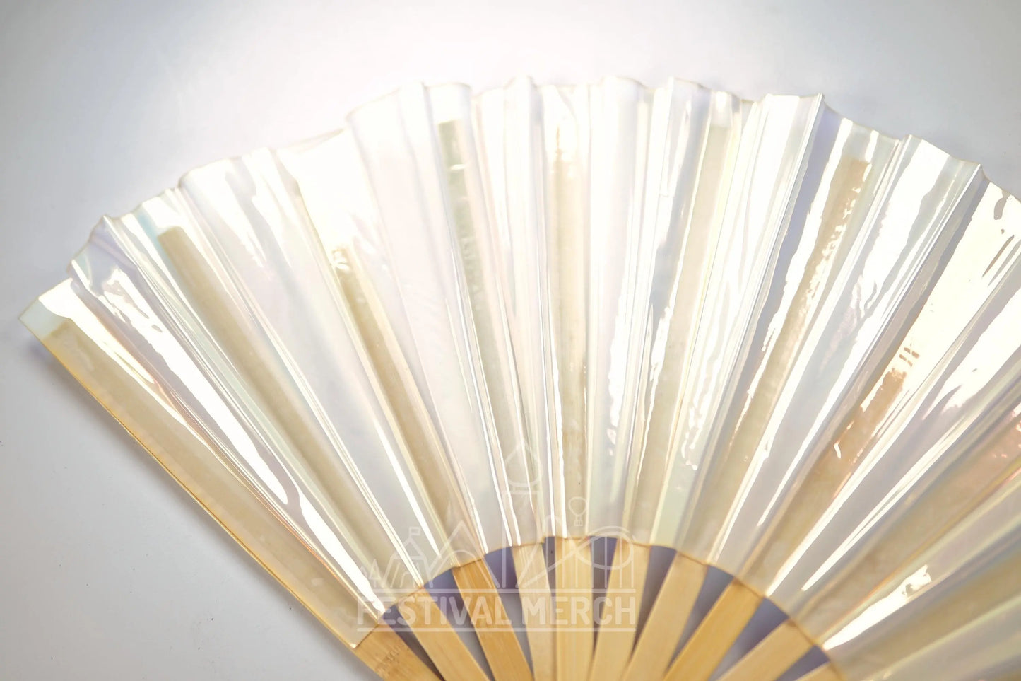Iridescent Hand Fan XL Bamboo Festival Merch Vinyl Shimmer Clack Fan EDM Rave accessories Pride Festival Holographic Ibiza Holiday