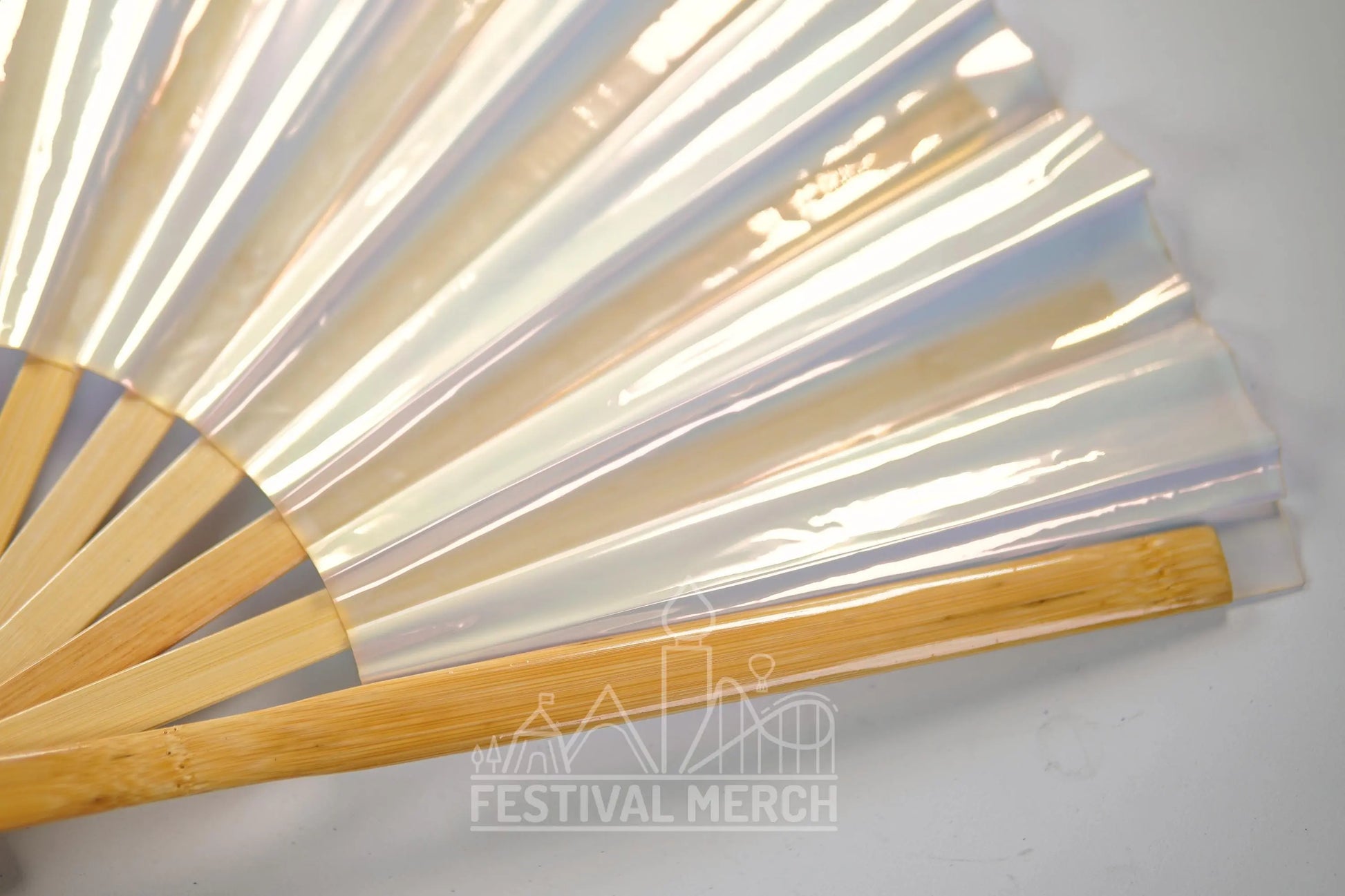 Iridescent Hand Fan XL Bamboo Festival Merch Vinyl Shimmer Clack Fan EDM Rave accessories Pride Festival Holographic Ibiza Holiday