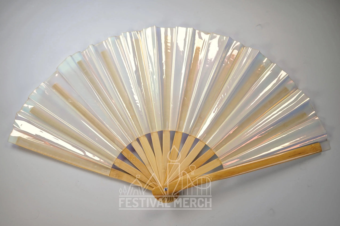 Iridescent Hand Fan XL Bamboo Festival Merch Vinyl Shimmer Clack Fan EDM Rave accessories Pride Festival Holographic Ibiza Holiday