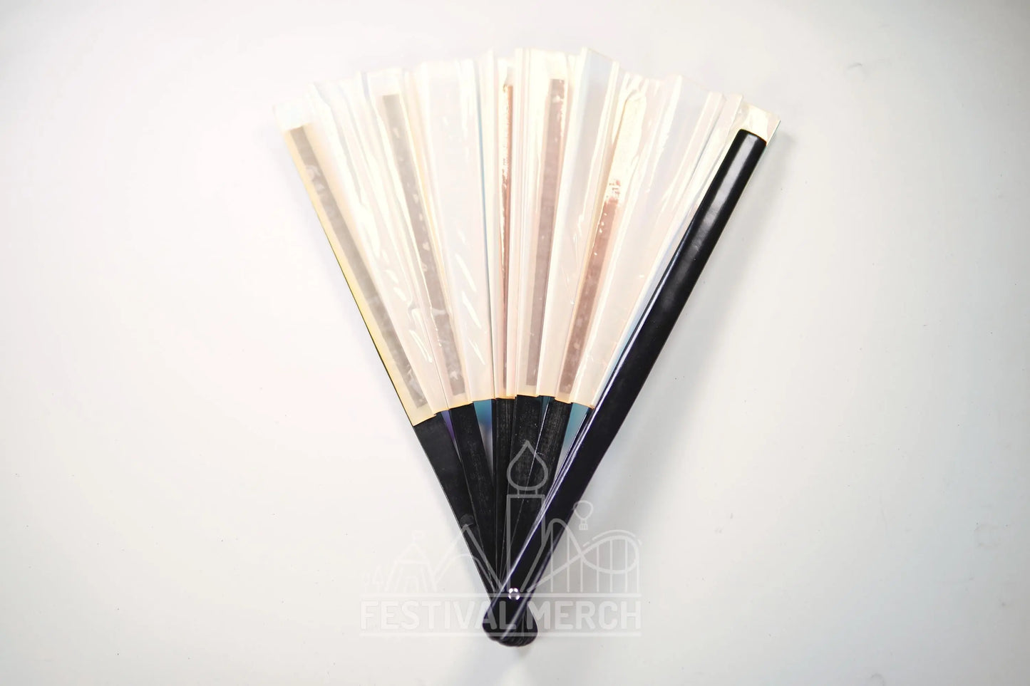 Iridescent Hand Fan XL Bamboo Festival Merch Vinyl Shimmer Clack Fan EDM Rave accessories Pride Festival Holographic Ibiza Holiday