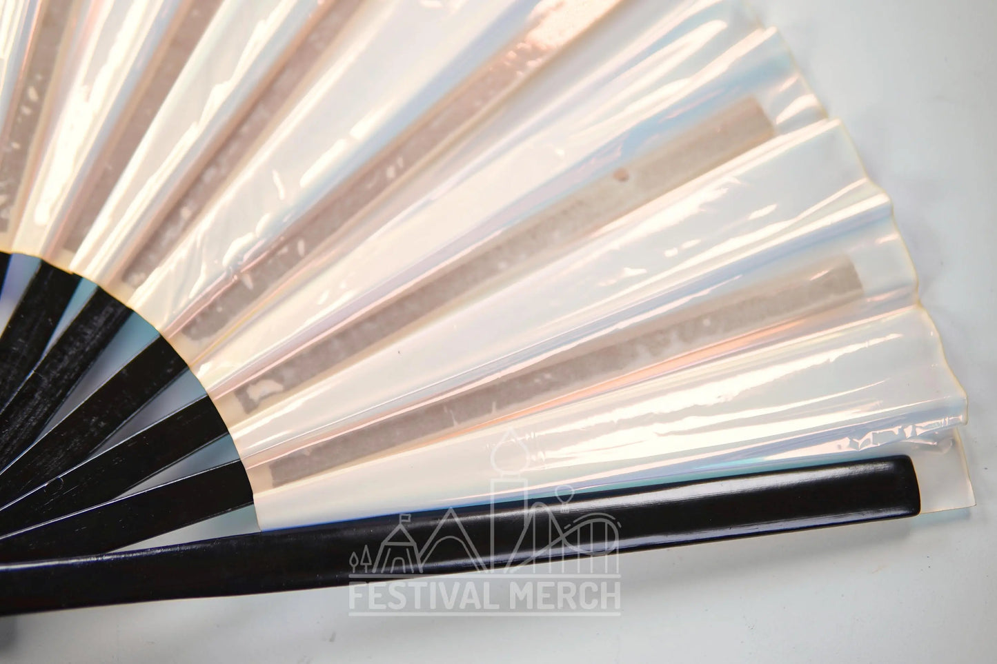 Iridescent Hand Fan XL Bamboo Festival Merch Vinyl Shimmer Clack Fan EDM Rave accessories Pride Festival Holographic Ibiza Holiday