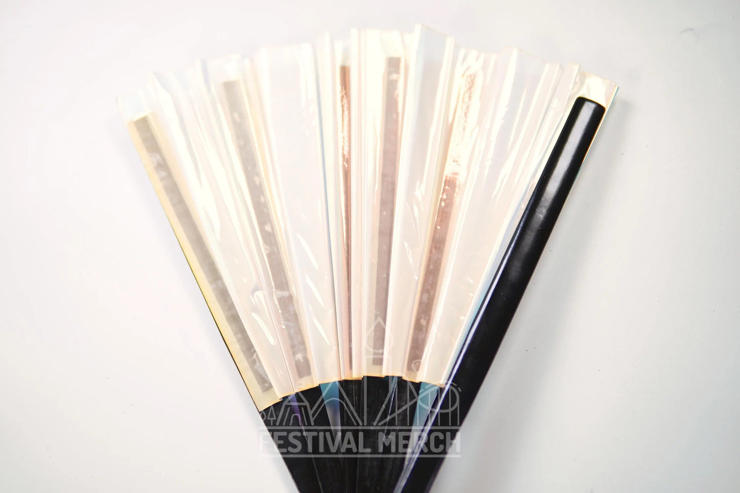 Iridescent Hand Fan XL Bamboo Festival Merch Vinyl Shimmer Clack Fan EDM Rave accessories Pride Festival Holographic Ibiza Holiday