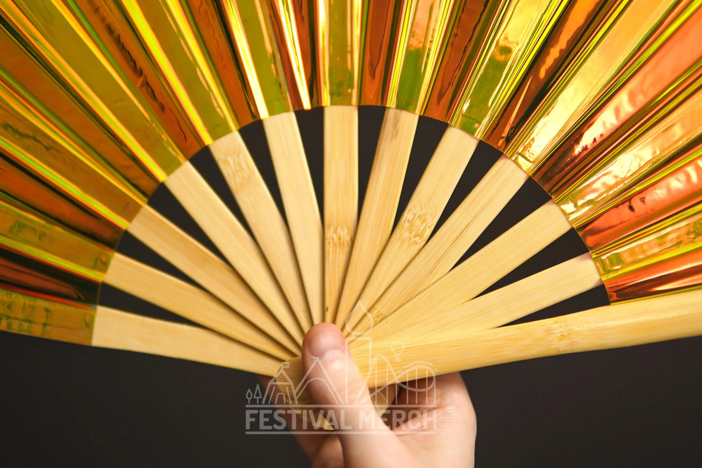 Iridescent Hand Fan XL Bamboo Festival Merch Vinyl Shimmer Clack Fan EDM Rave accessories Pride Festival Holographic Ibiza Holiday
