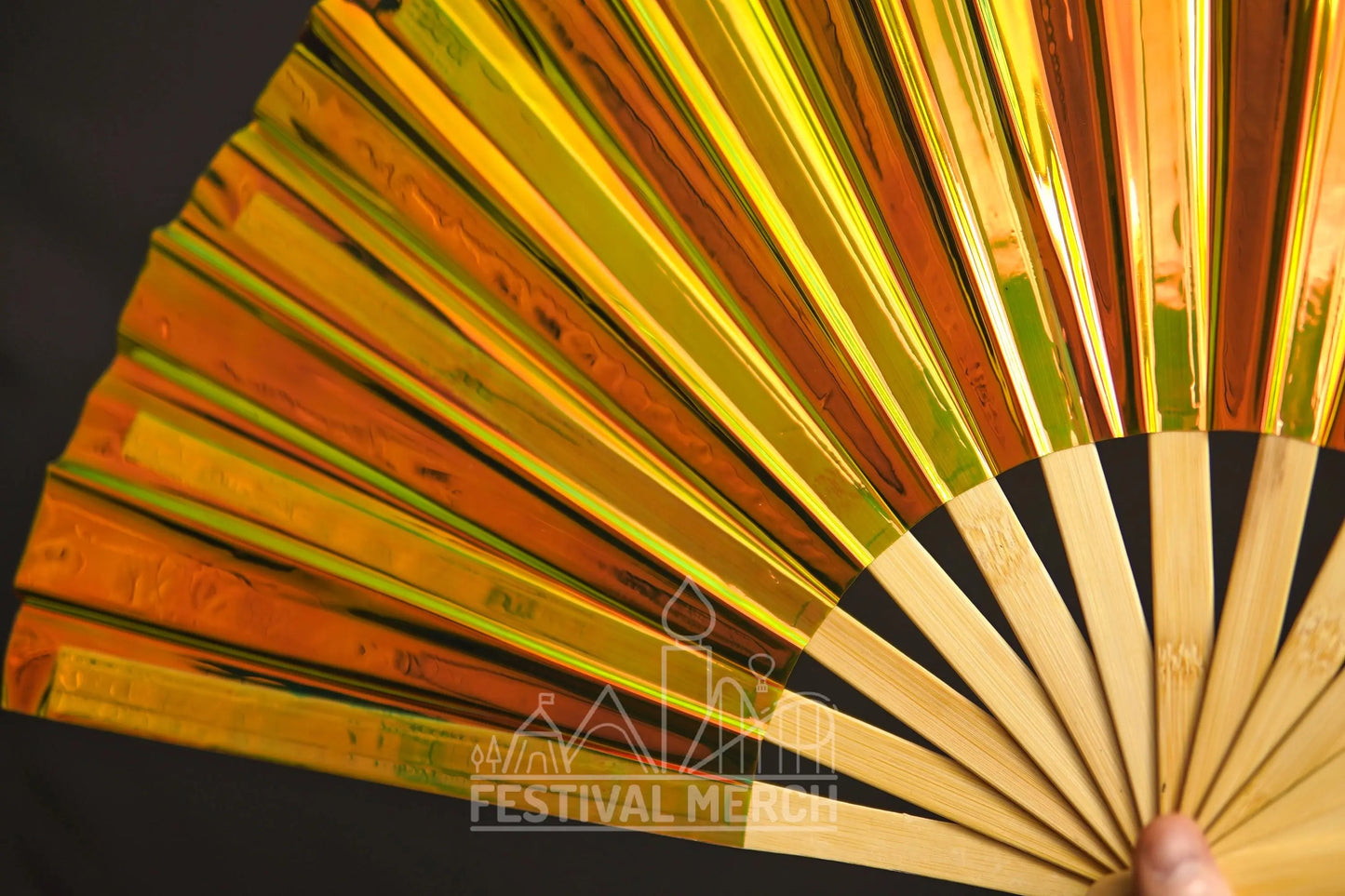 Iridescent Hand Fan XL Bamboo Festival Merch Vinyl Shimmer Clack Fan EDM Rave accessories Pride Festival Holographic Ibiza Holiday