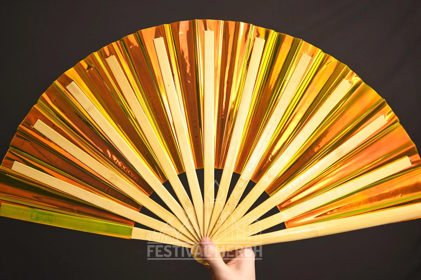 Iridescent Hand Fan XL Bamboo Festival Merch Vinyl Shimmer Clack Fan EDM Rave accessories Pride Festival Holographic Ibiza Holiday