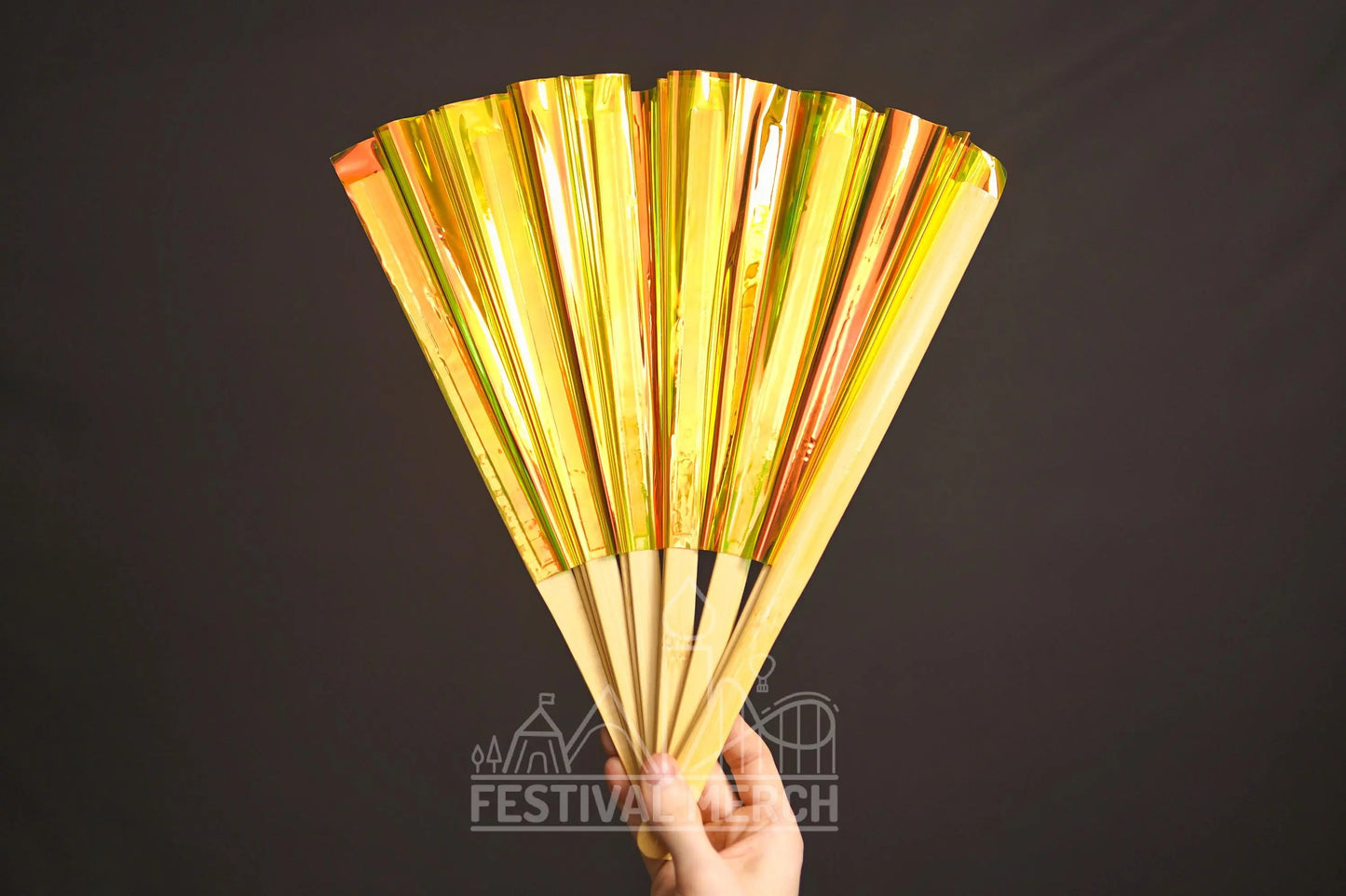 Iridescent Hand Fan XL Bamboo Festival Merch Vinyl Shimmer Clack Fan EDM Rave accessories Pride Festival Holographic Ibiza Holiday