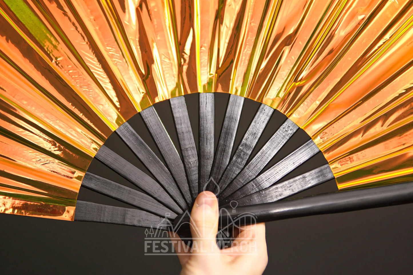 Iridescent Hand Fan XL Bamboo Festival Merch Vinyl Shimmer Clack Fan EDM Rave accessories Pride Festival Holographic Ibiza Holiday