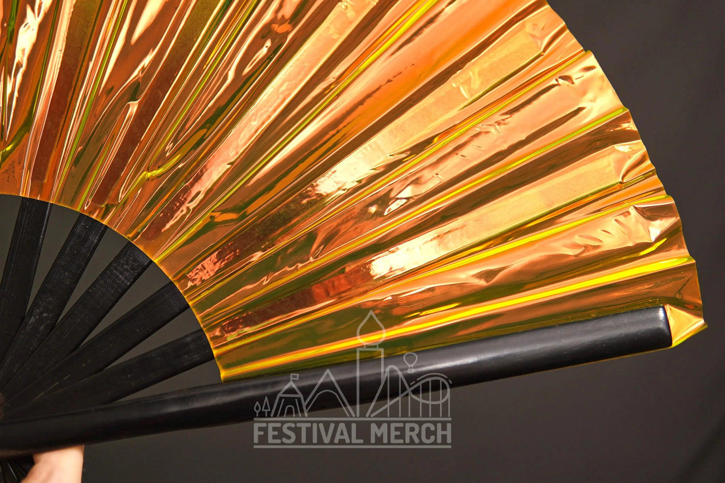 Iridescent Hand Fan XL Bamboo Festival Merch Vinyl Shimmer Clack Fan EDM Rave accessories Pride Festival Holographic Ibiza Holiday