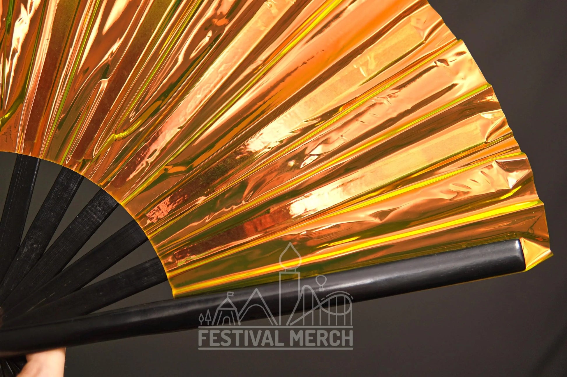 Iridescent Hand Fan XL Bamboo Festival Merch Vinyl Shimmer Clack Fan EDM Rave accessories Pride Festival Holographic Ibiza Holiday