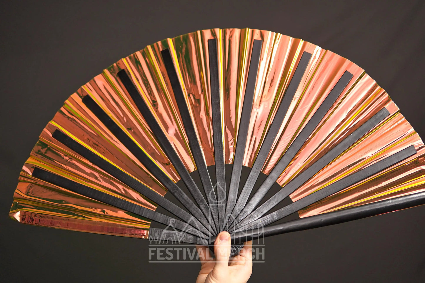 Iridescent Hand Fan XL Bamboo Festival Merch Vinyl Shimmer Clack Fan EDM Rave accessories Pride Festival Holographic Ibiza Holiday