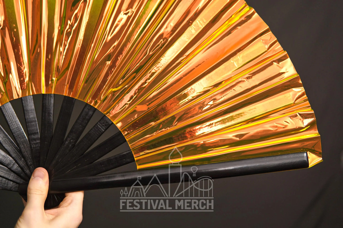 Iridescent Hand Fan XL Bamboo Festival Merch Vinyl Shimmer Clack Fan EDM Rave accessories Pride Festival Holographic Ibiza Holiday