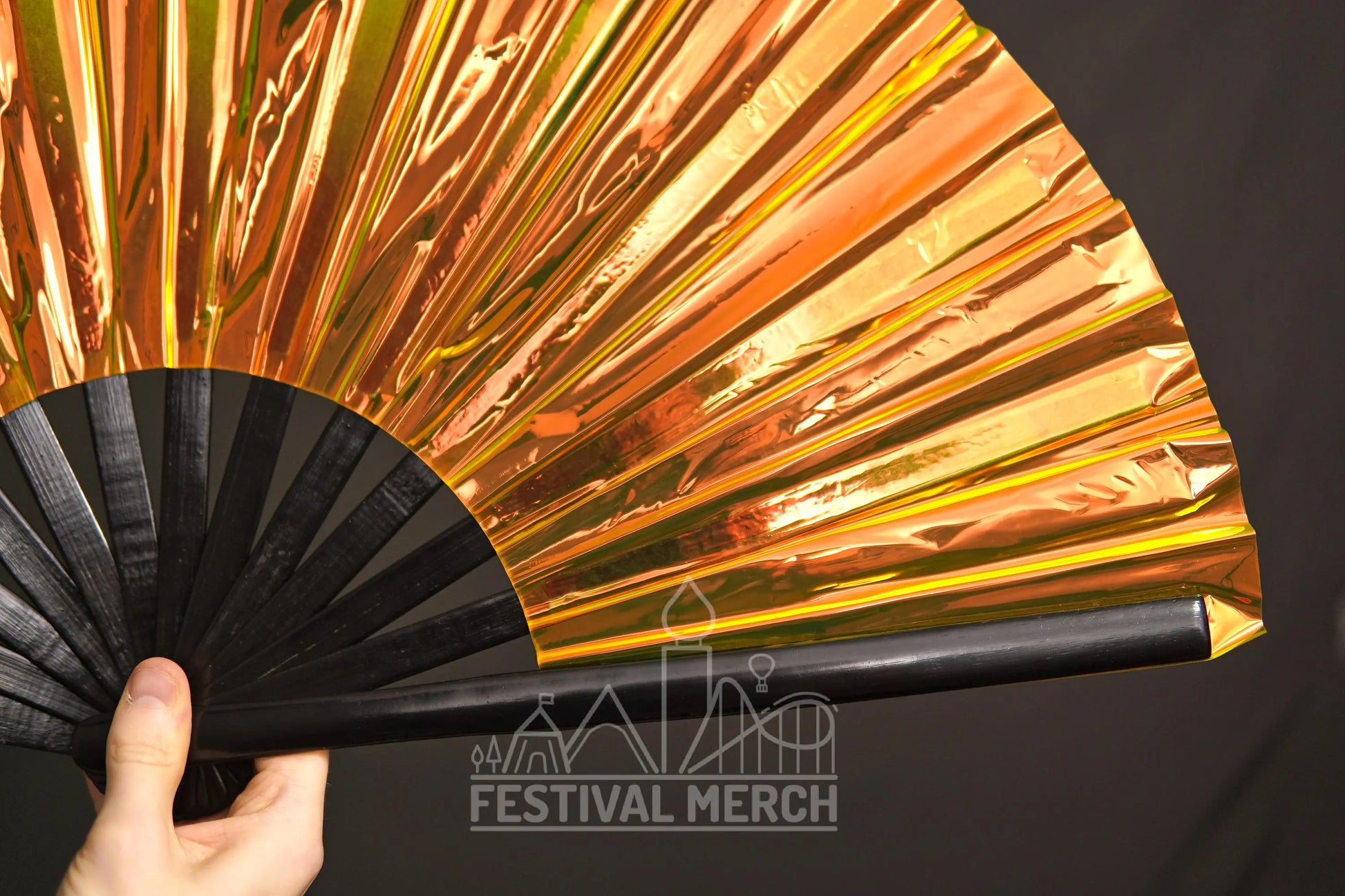 Iridescent Hand Fan XL Bamboo Festival Merch Vinyl Shimmer Clack Fan EDM Rave accessories Pride Festival Holographic Ibiza Holiday