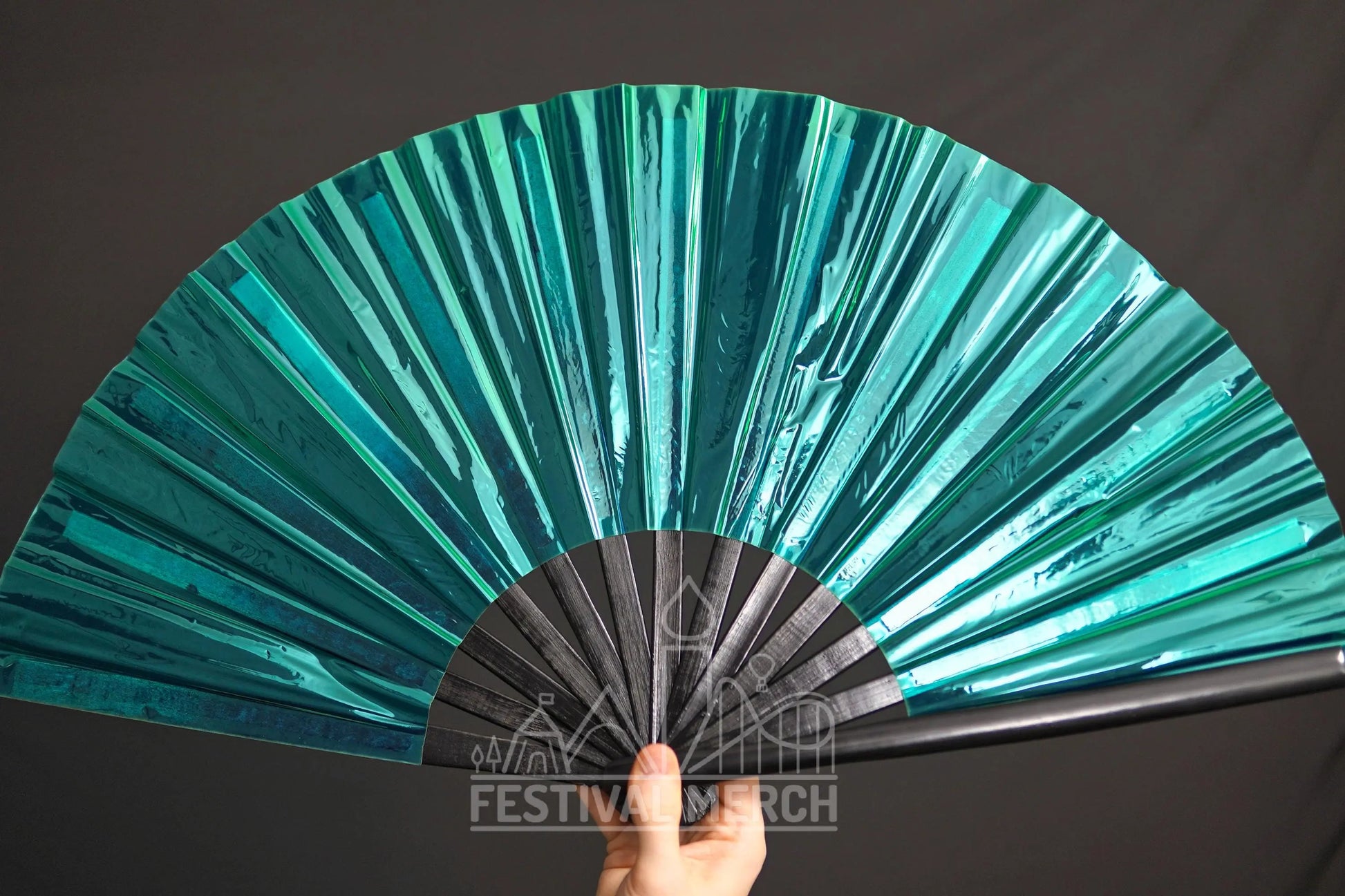 Iridescent Hand Fan XL Bamboo Festival Merch Vinyl Shimmer Clack Fan EDM Rave accessories Pride Festival Holographic Ibiza Holiday