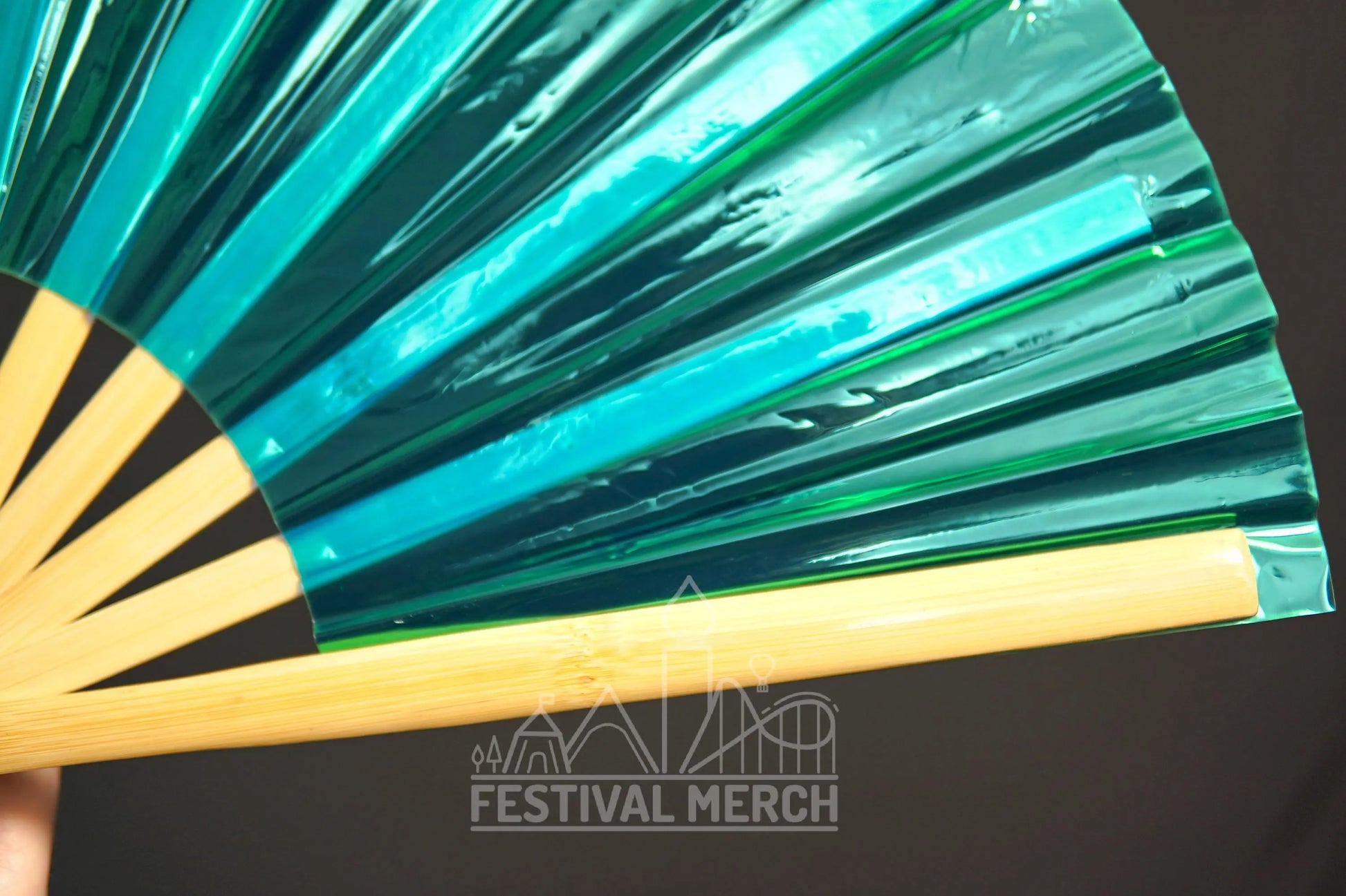 Iridescent Hand Fan XL Bamboo Festival Merch Vinyl Shimmer Clack Fan EDM Rave accessories Pride Festival Holographic Ibiza Holiday