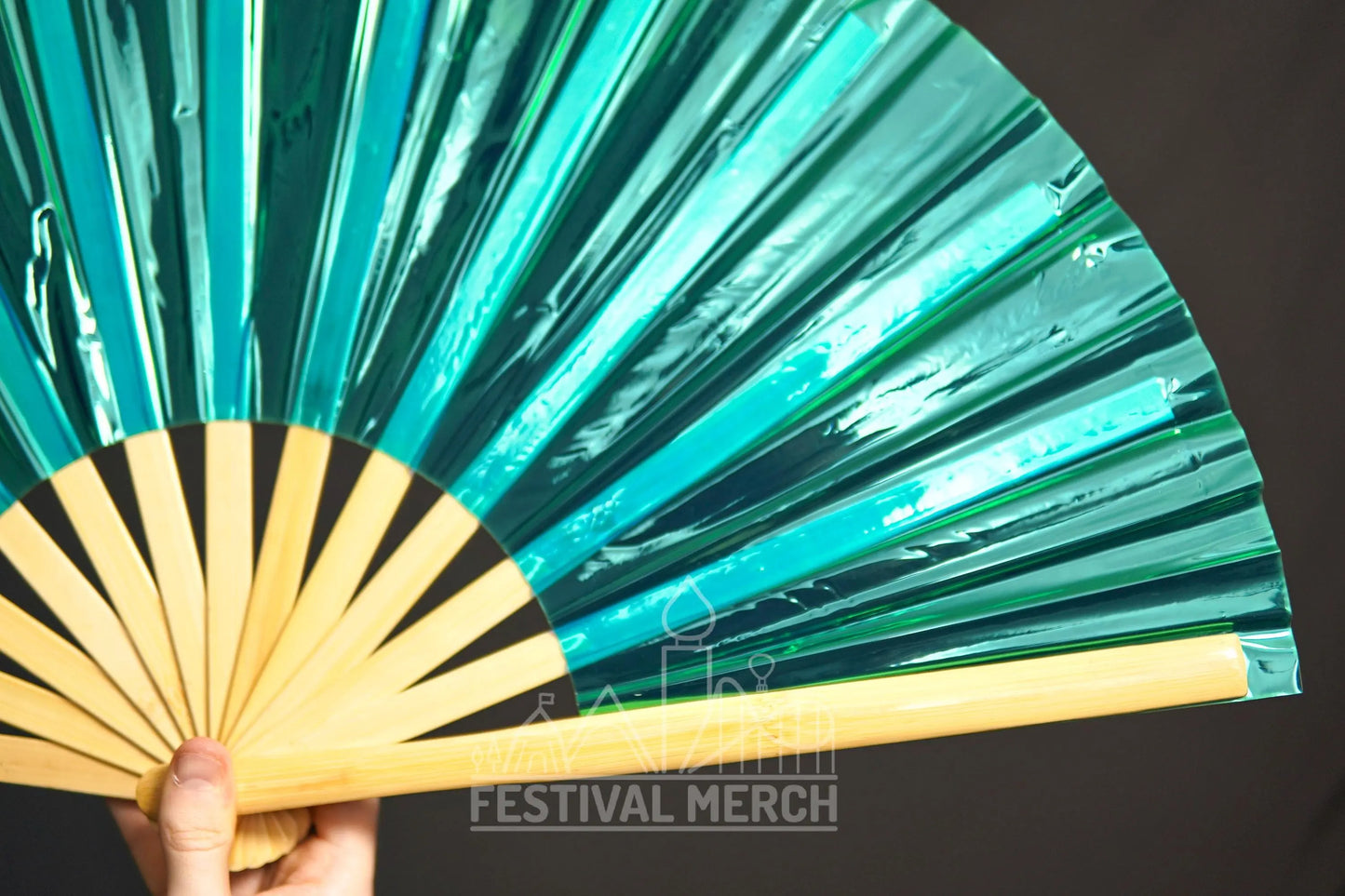 Iridescent Hand Fan XL Bamboo Festival Merch Vinyl Shimmer Clack Fan EDM Rave accessories Pride Festival Holographic Ibiza Holiday