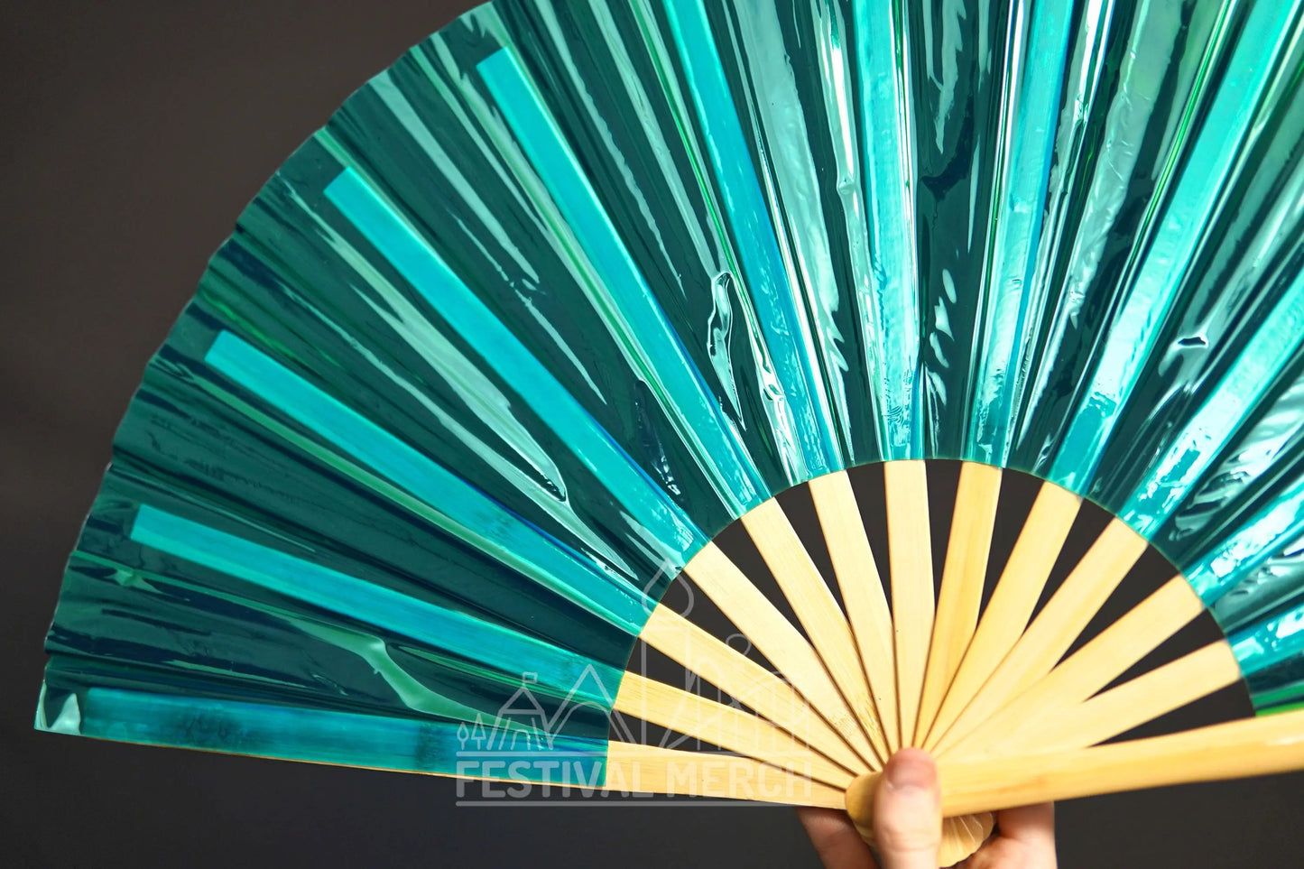 Iridescent Hand Fan XL Bamboo Festival Merch Vinyl Shimmer Clack Fan EDM Rave accessories Pride Festival Holographic Ibiza Holiday