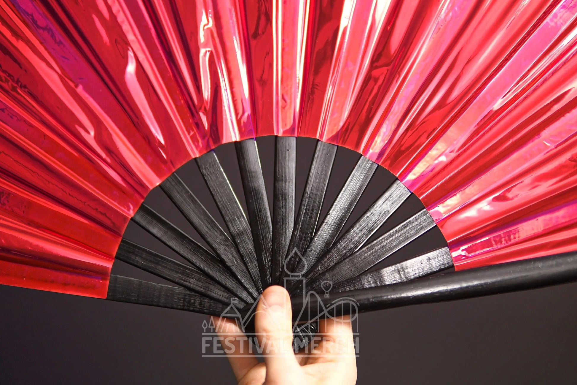 Iridescent Hand Fan XL Bamboo Festival Merch Vinyl Shimmer Clack Fan EDM Rave accessories Pride Festival Holographic Ibiza Holiday