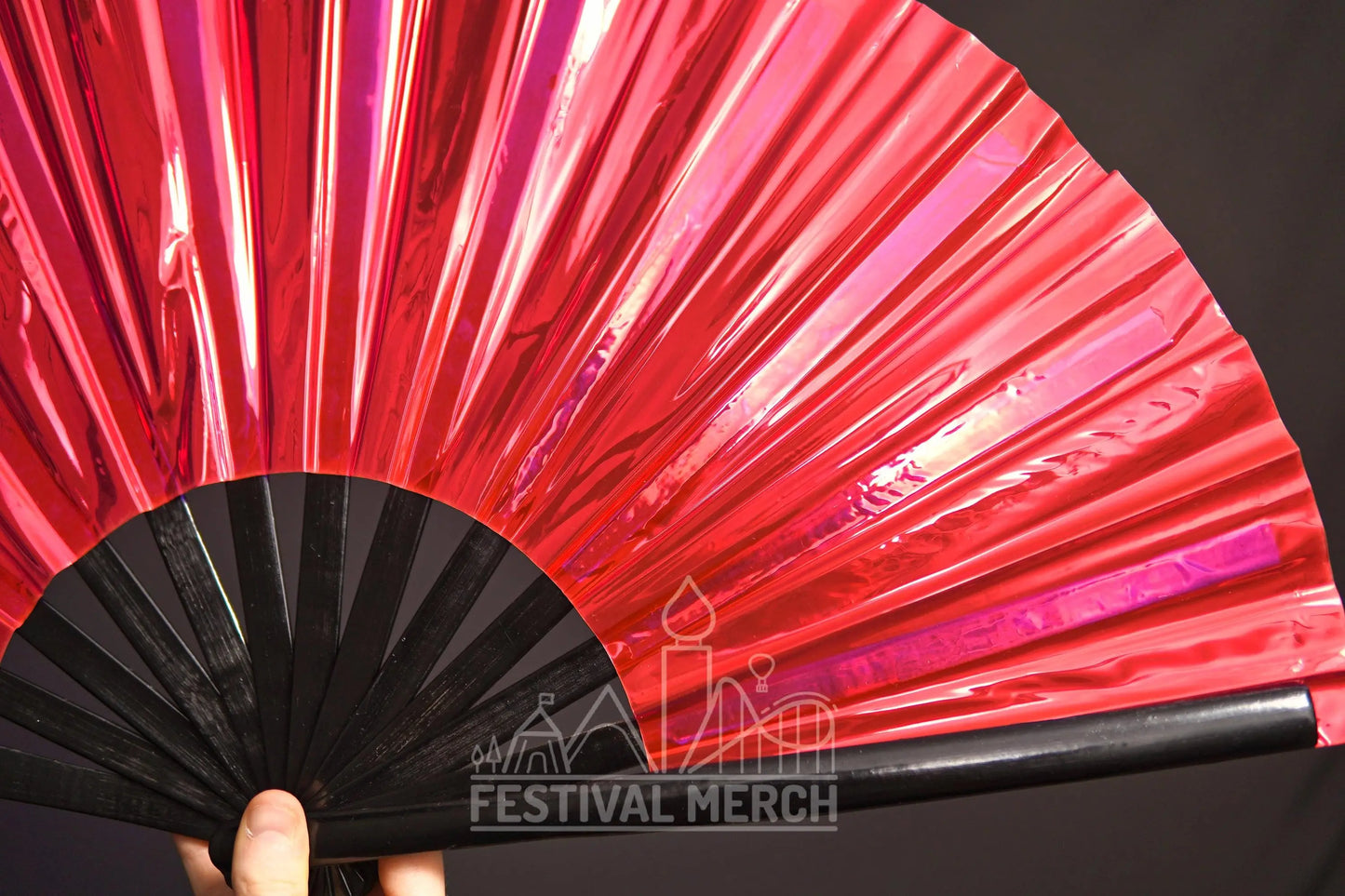 Iridescent Hand Fan XL Bamboo Festival Merch Vinyl Shimmer Clack Fan EDM Rave accessories Pride Festival Holographic Ibiza Holiday