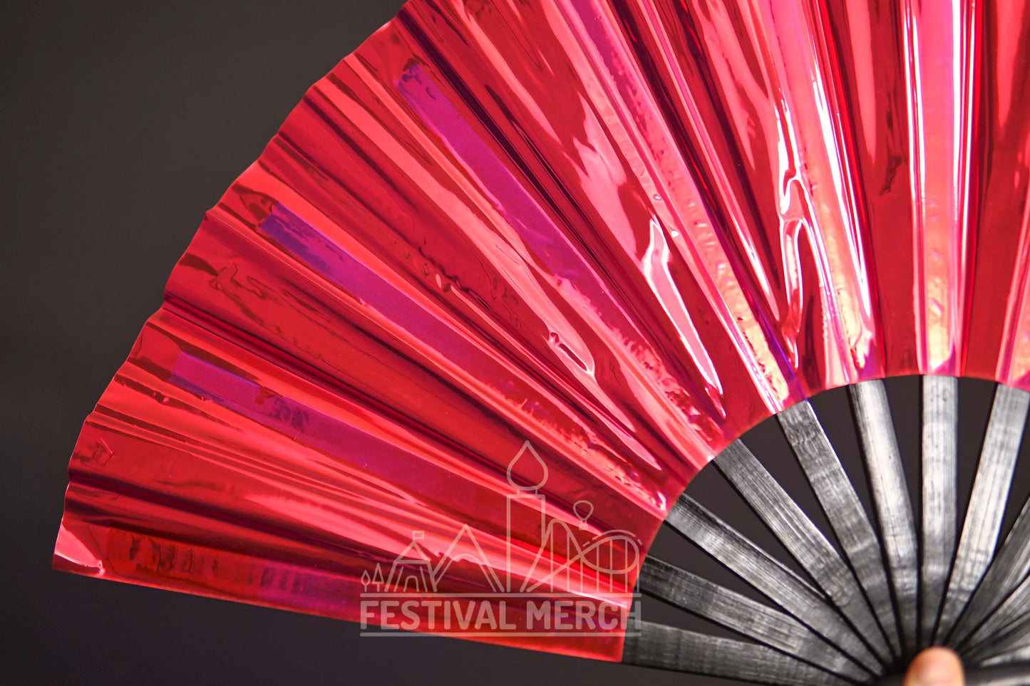 Iridescent Hand Fan XL Bamboo Festival Merch Vinyl Shimmer Clack Fan EDM Rave accessories Pride Festival Holographic Ibiza Holiday