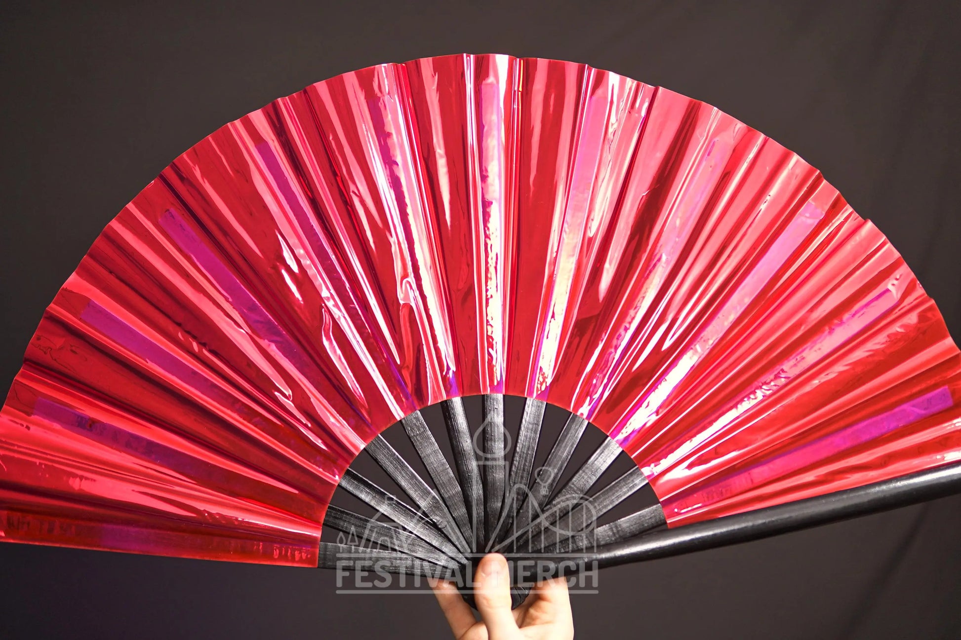 Iridescent Hand Fan XL Bamboo Festival Merch Vinyl Shimmer Clack Fan EDM Rave accessories Pride Festival Holographic Ibiza Holiday