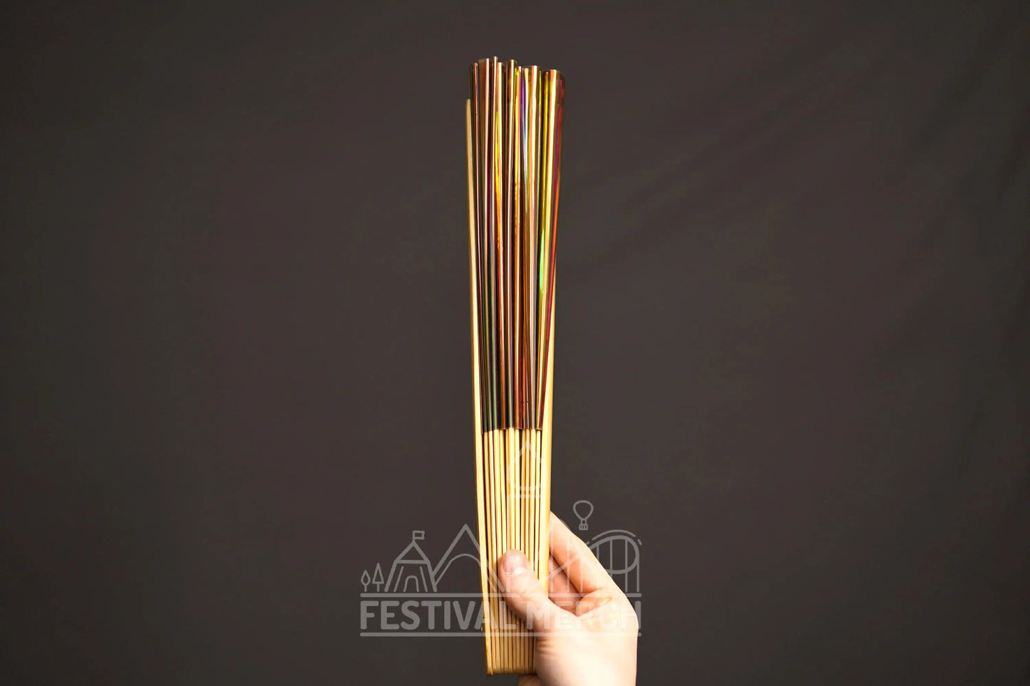 Iridescent Hand Fan XL Bamboo Festival Merch Vinyl Shimmer Clack Fan EDM Rave accessories Pride Festival Holographic Ibiza Holiday