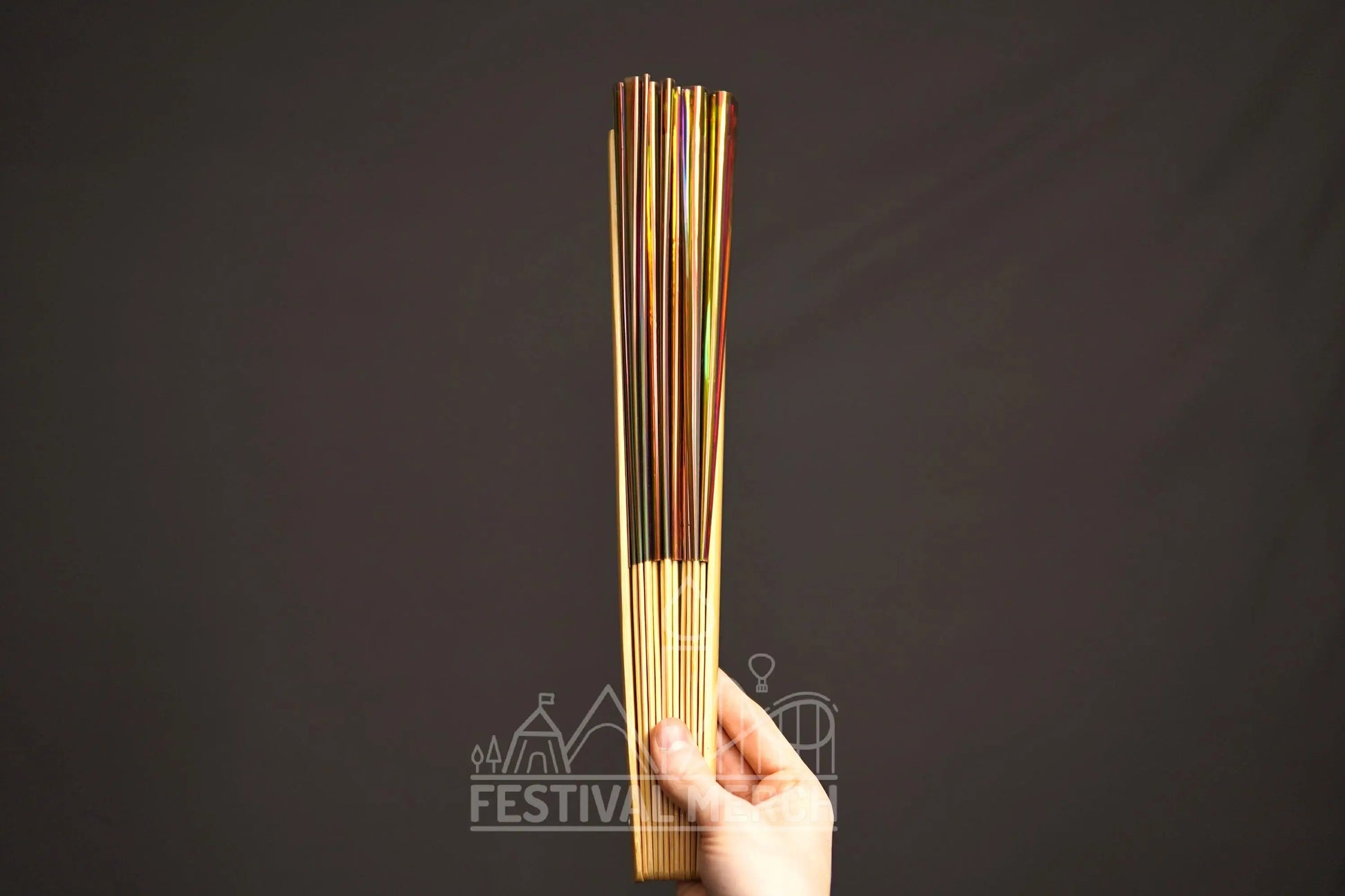 Iridescent Hand Fan XL Bamboo Festival Merch Vinyl Shimmer Clack Fan EDM Rave accessories Pride Festival Holographic Ibiza Holiday