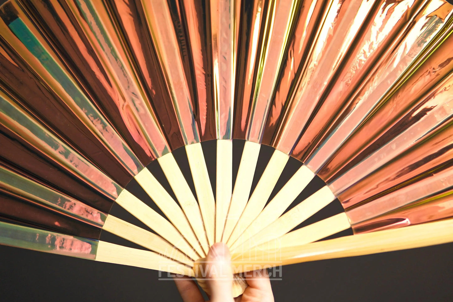 Iridescent Hand Fan XL Bamboo Festival Merch Vinyl Shimmer Clack Fan EDM Rave accessories Pride Festival Holographic Ibiza Holiday