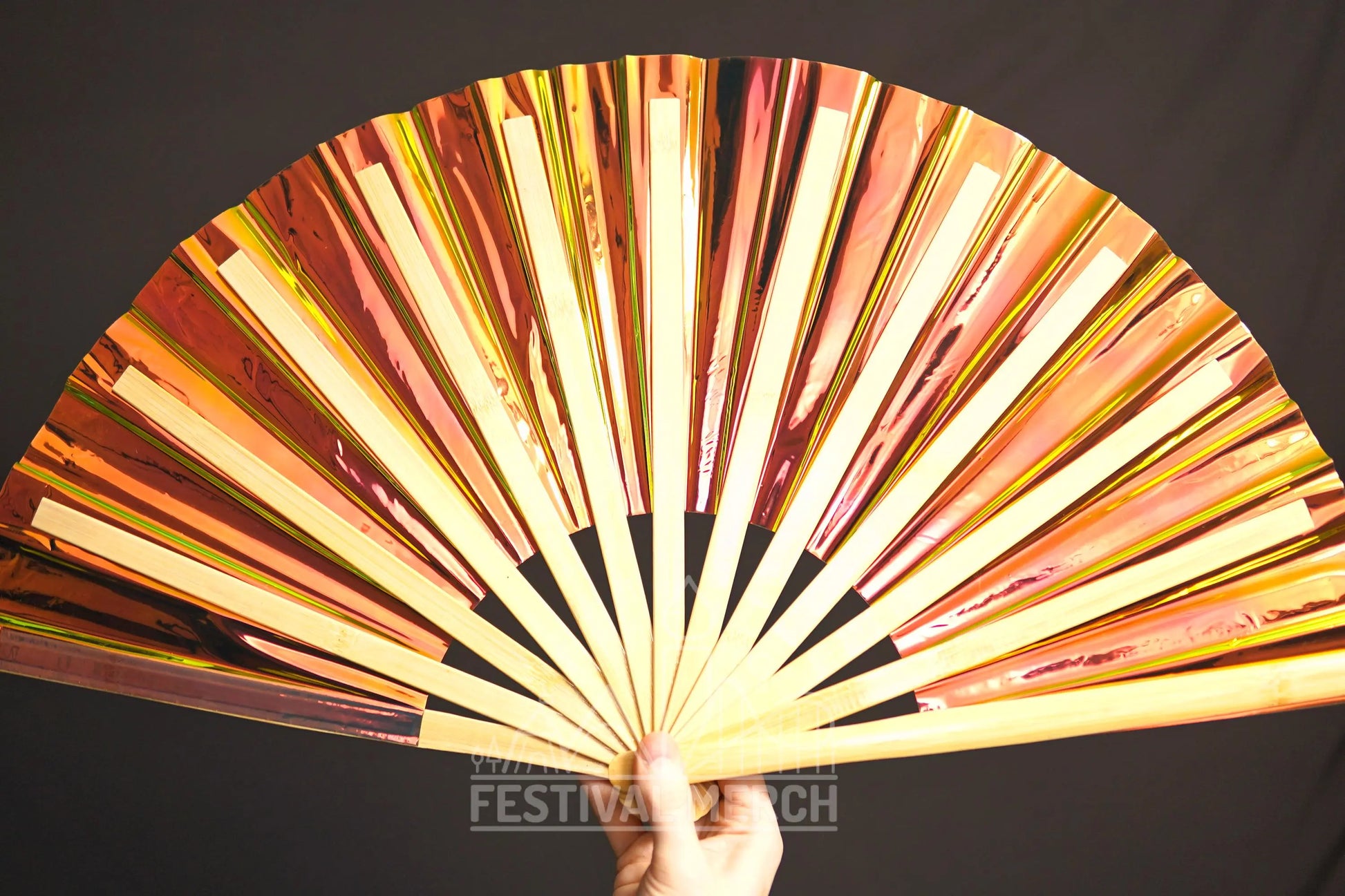 Iridescent Hand Fan XL Bamboo Festival Merch Vinyl Shimmer Clack Fan EDM Rave accessories Pride Festival Holographic Ibiza Holiday