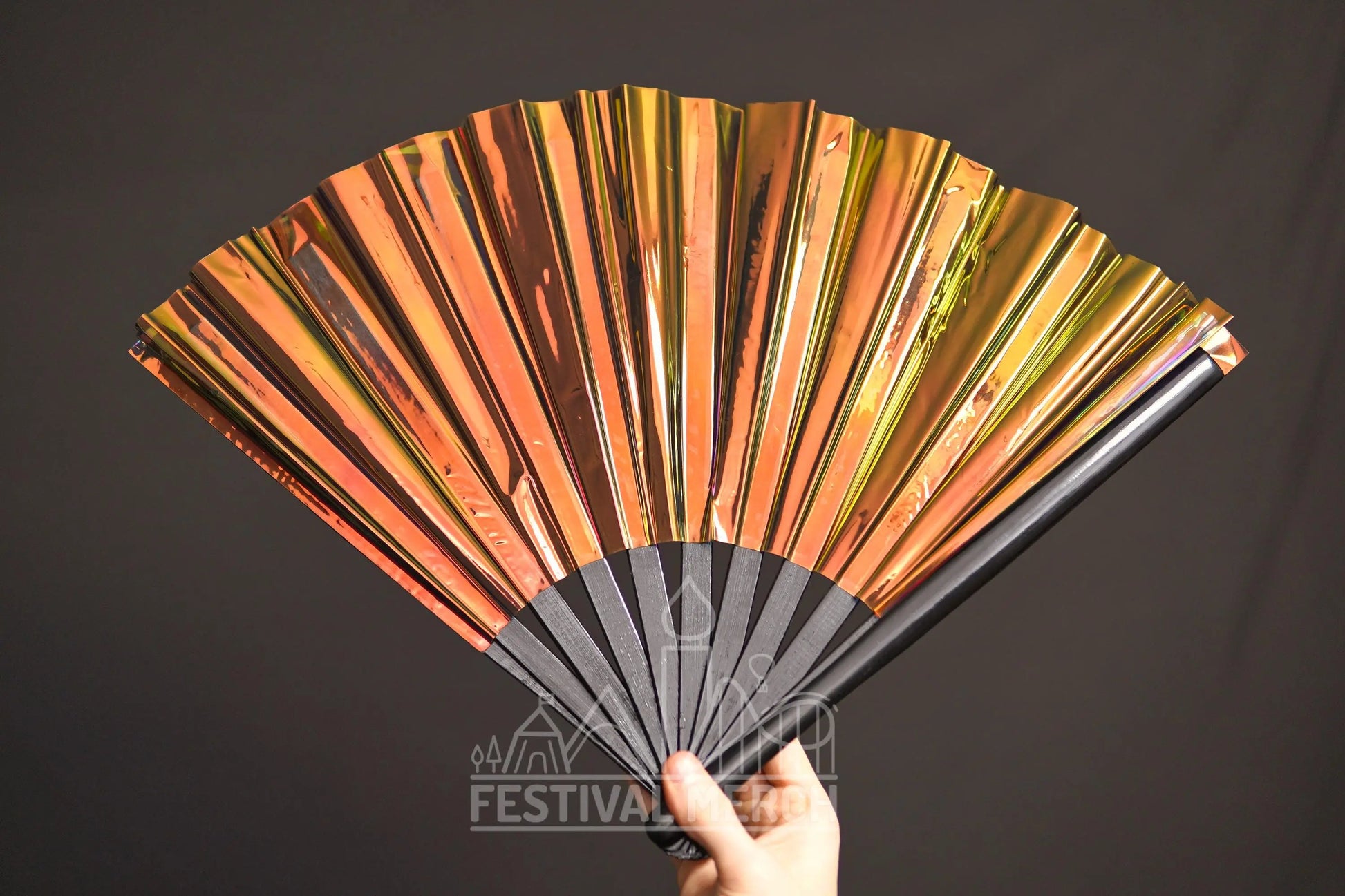 Iridescent Hand Fan XL Bamboo Festival Merch Vinyl Shimmer Clack Fan EDM Rave accessories Pride Festival Holographic Ibiza Holiday