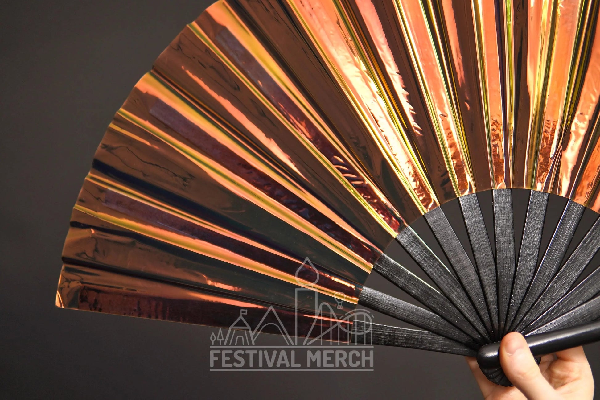 Iridescent Hand Fan XL Bamboo Festival Merch Vinyl Shimmer Clack Fan EDM Rave accessories Pride Festival Holographic Ibiza Holiday