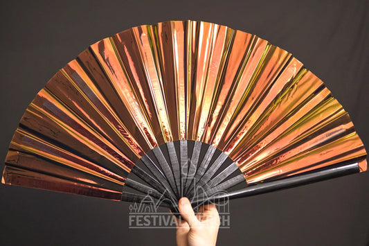 Iridescent Hand Fan XL Bamboo Festival Merch Vinyl Shimmer Clack Fan EDM Rave accessories Pride Festival Holographic Ibiza Holiday