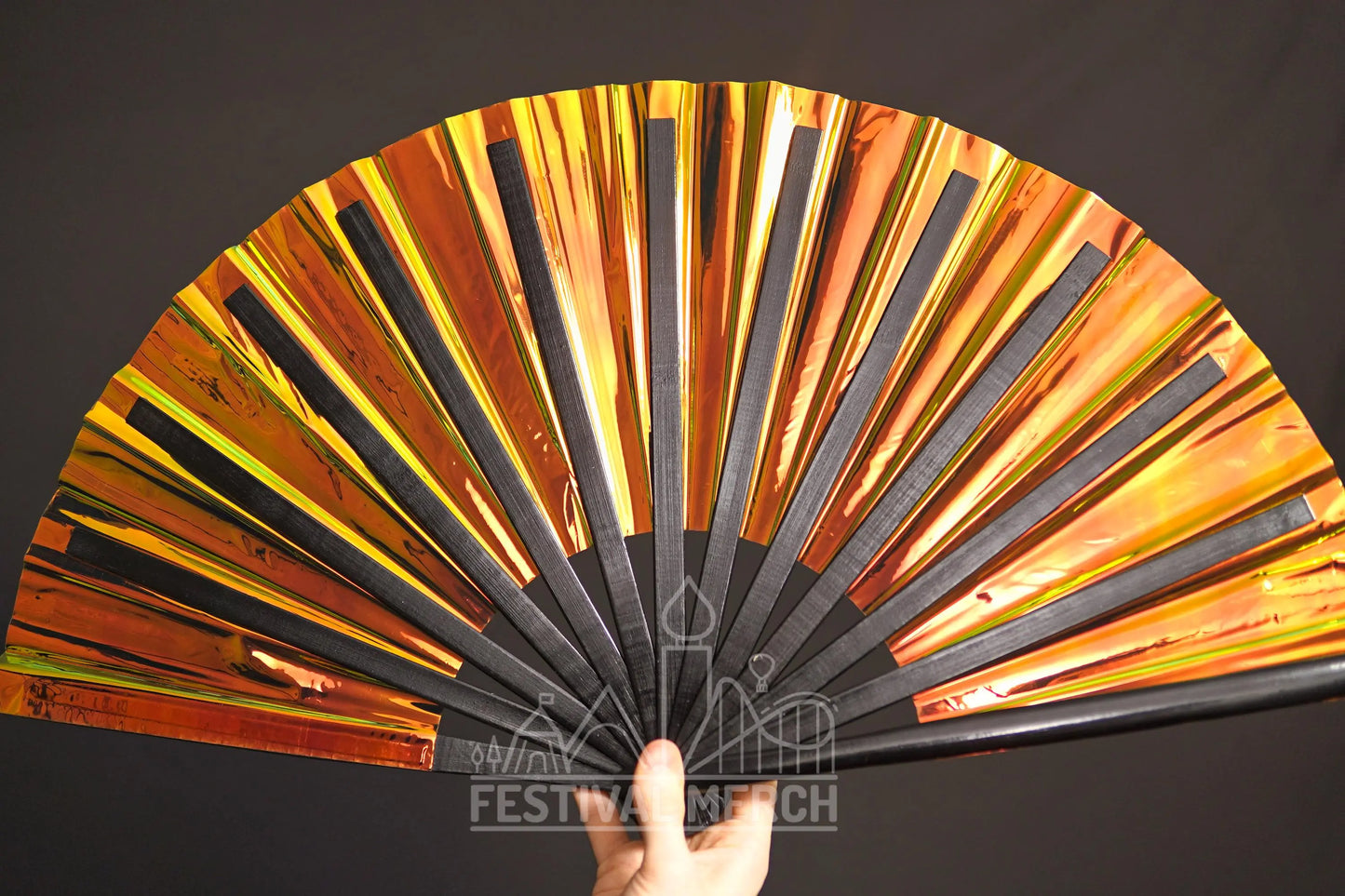 Iridescent Hand Fan XL Bamboo Festival Merch Vinyl Shimmer Clack Fan EDM Rave accessories Pride Festival Holographic Ibiza Holiday