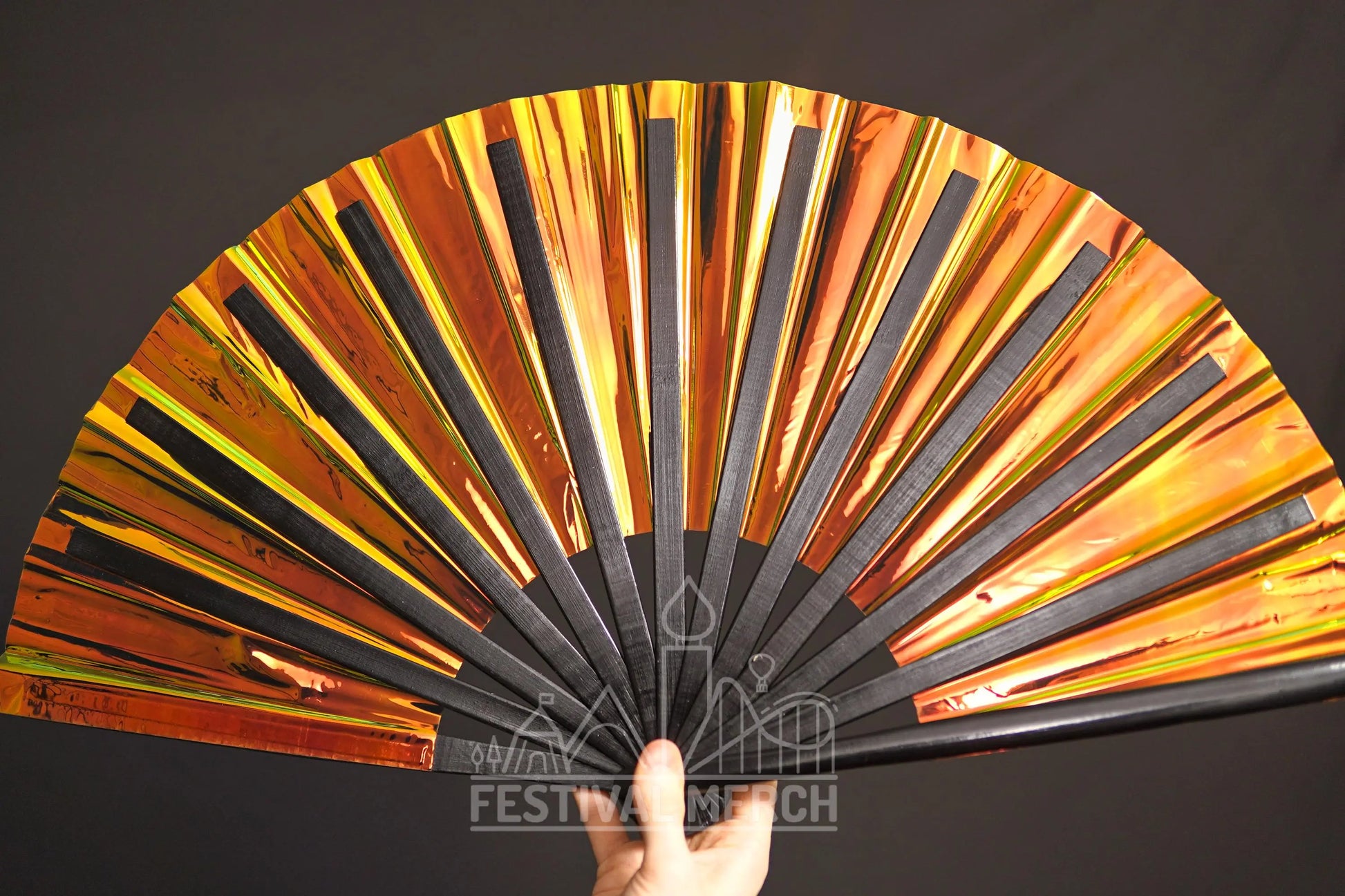 Iridescent Hand Fan XL Bamboo Festival Merch Vinyl Shimmer Clack Fan EDM Rave accessories Pride Festival Holographic Ibiza Holiday
