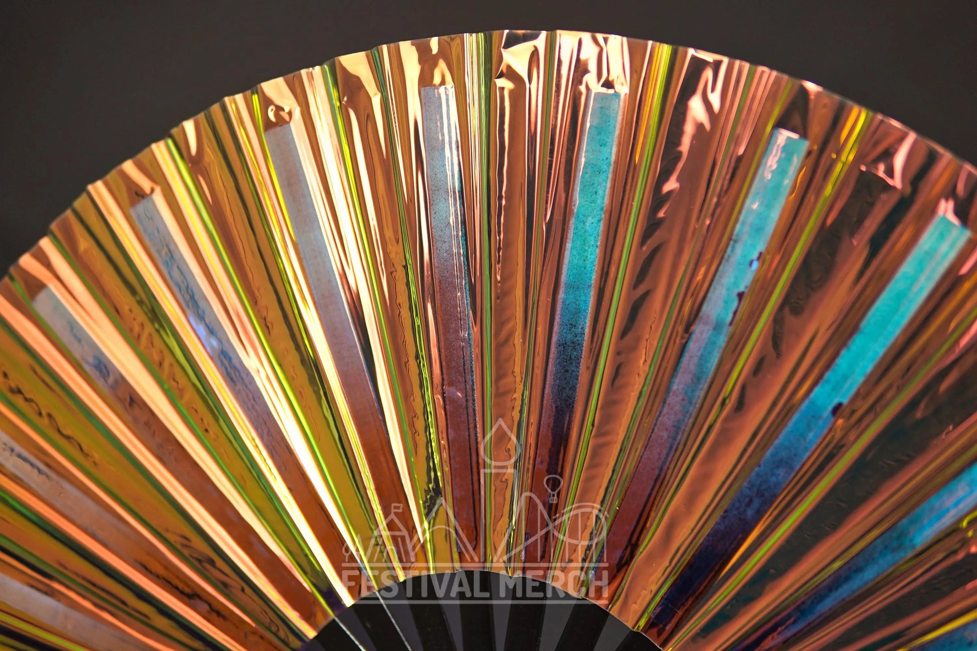 Iridescent Hand Fan XL Bamboo Festival Merch Vinyl Shimmer Clack Fan EDM Rave accessories Pride Festival Holographic Ibiza Holiday