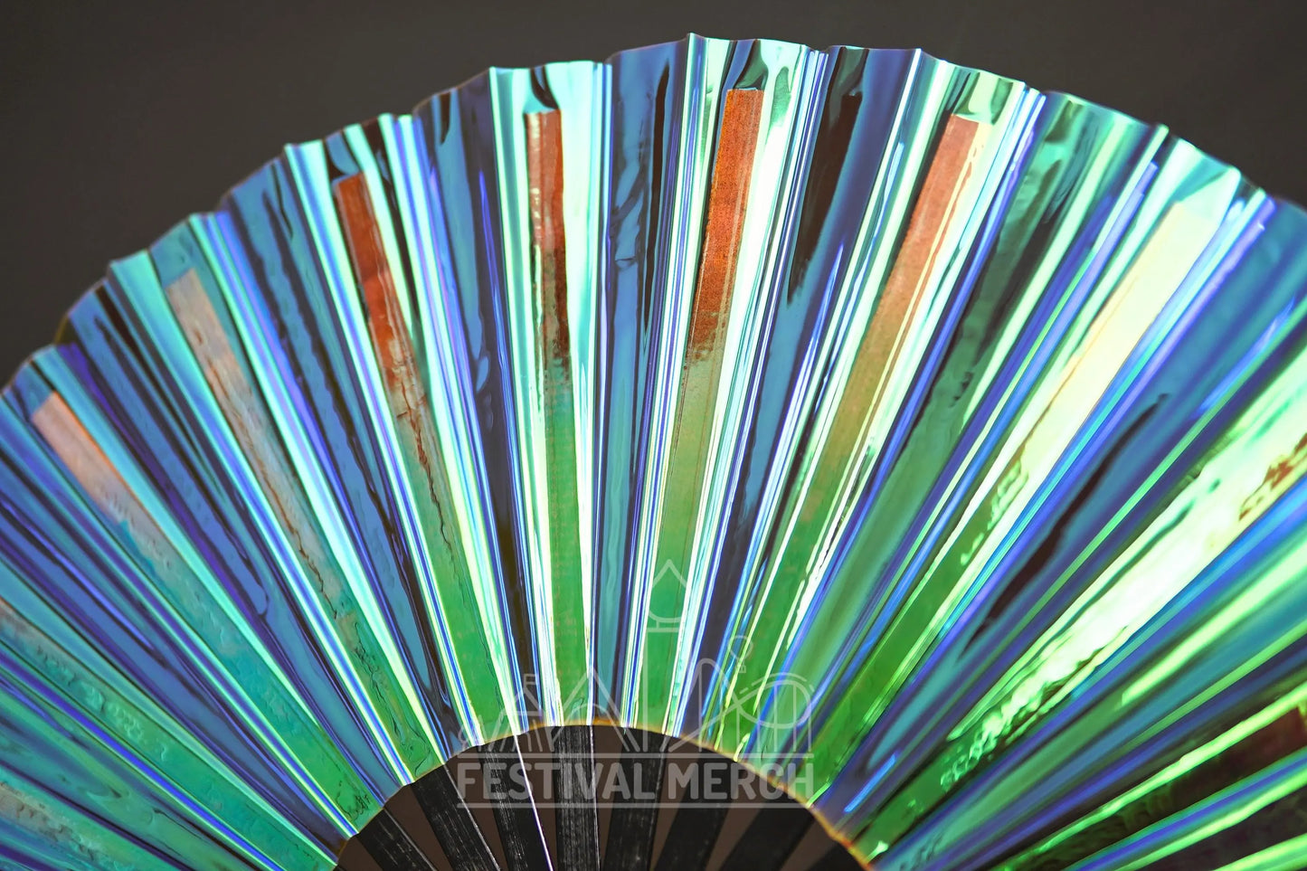 Iridescent Hand Fan XL Bamboo Festival Merch Vinyl Shimmer Clack Fan EDM Rave accessories Pride Festival Holographic Ibiza Holiday
