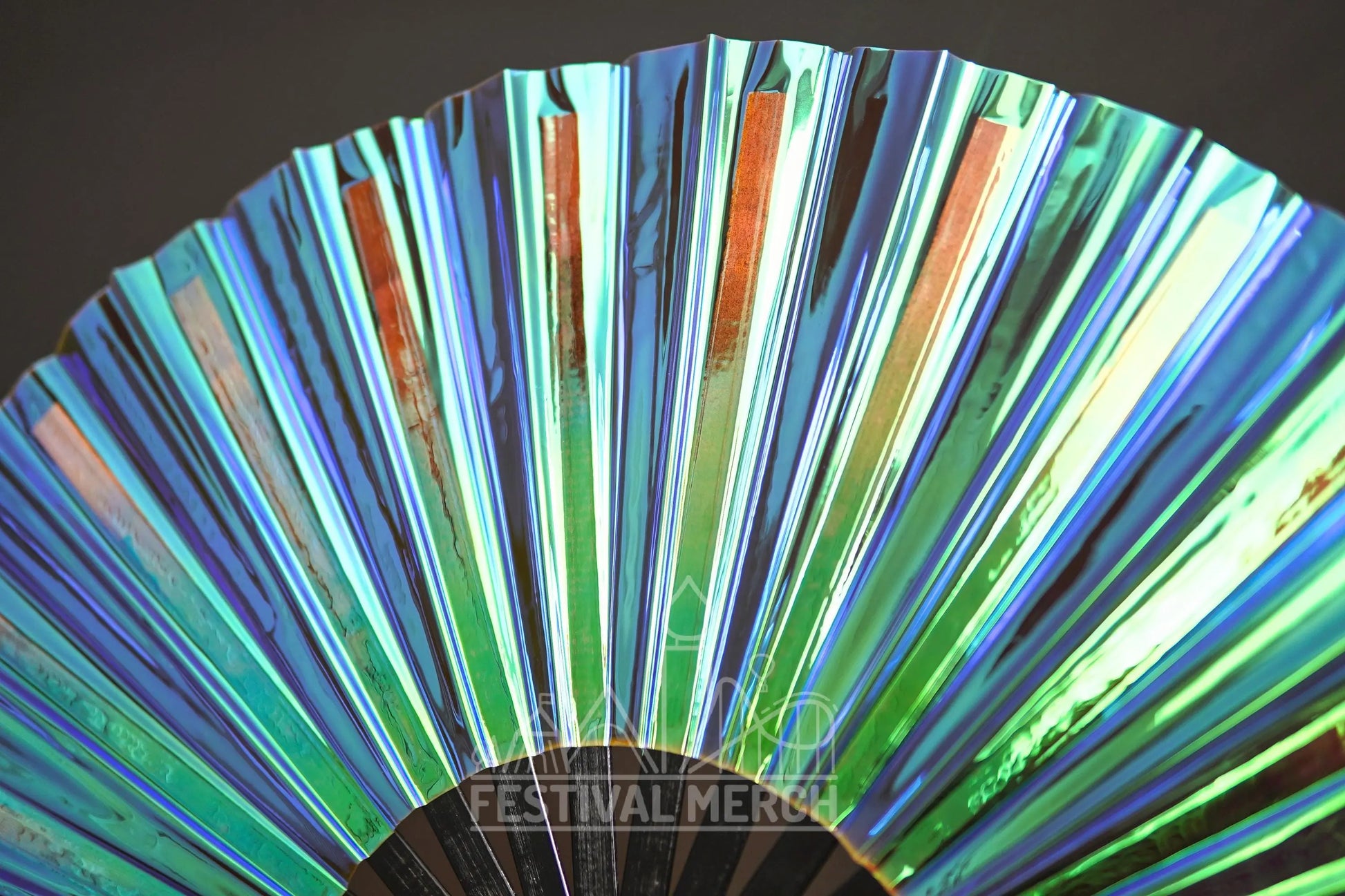 Iridescent Hand Fan XL Bamboo Festival Merch Vinyl Shimmer Clack Fan EDM Rave accessories Pride Festival Holographic Ibiza Holiday