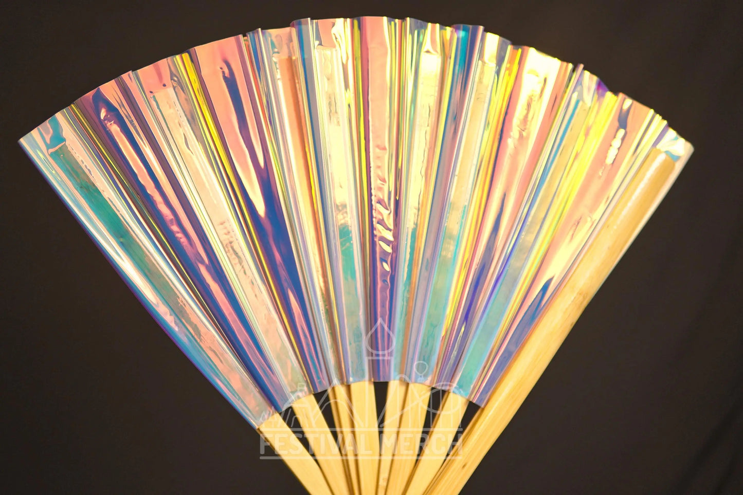 Iridescent Hand Fan XL Bamboo Festival Merch Vinyl Shimmer Clack Fan EDM Rave accessories Pride Festival Holographic Ibiza Holiday