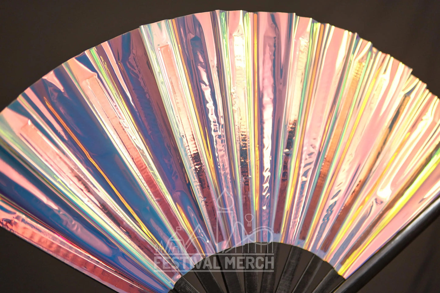 Iridescent Hand Fan XL Bamboo Festival Merch Vinyl Shimmer Clack Fan EDM Rave accessories Pride Festival Holographic Ibiza Holiday